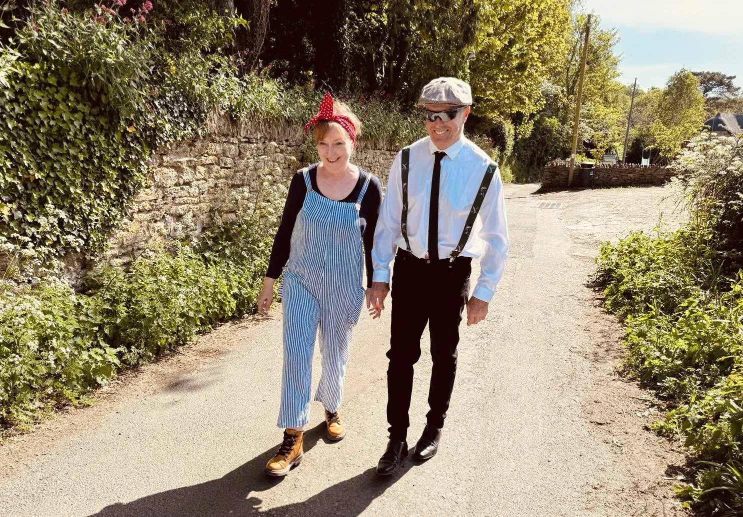 Nicky and her partner Mark happily take a walk on a weekend in Dorset