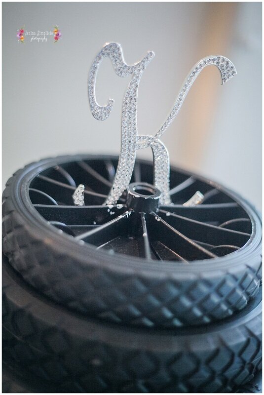  wedding center piece  with crystals and tire 