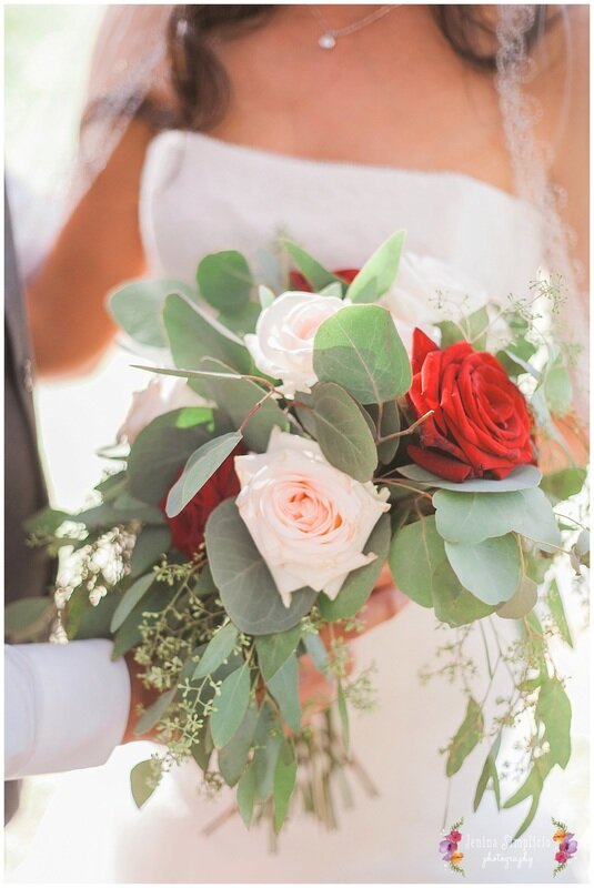  close up on bride with bouquet 