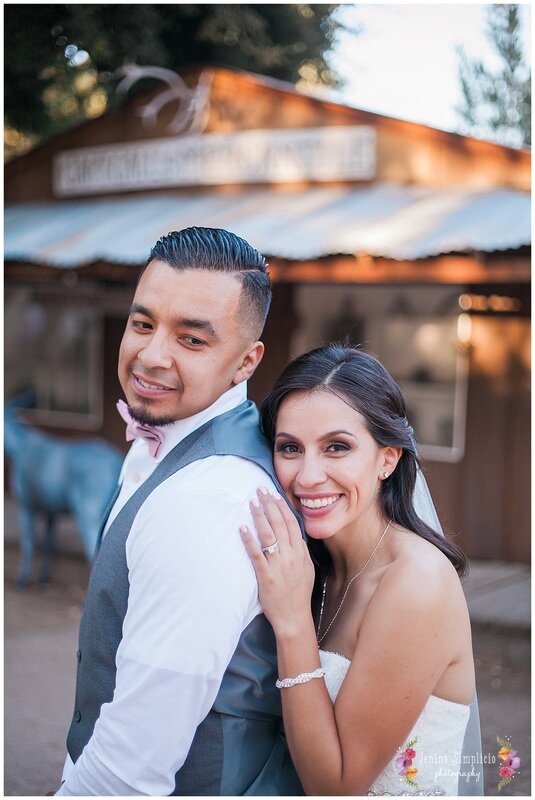  bride and groom on the ranch together 