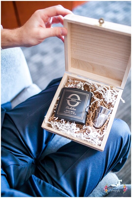  close up of the inside of best man’s gift box 