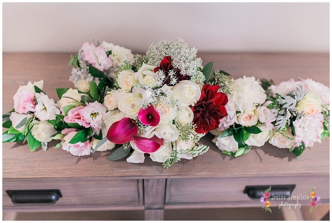  flowers arranged on the rustic table 