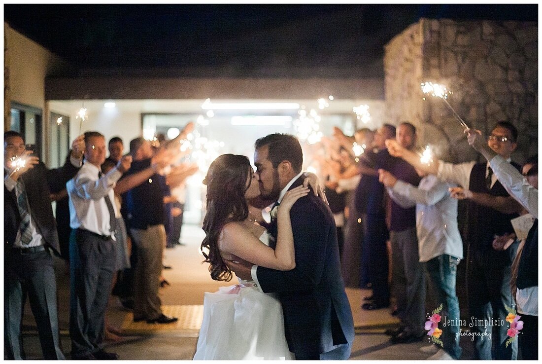  bride and groom kissing among the guests 