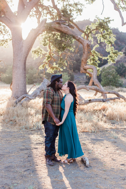  engaged couple kiss in front of a great oak tree 