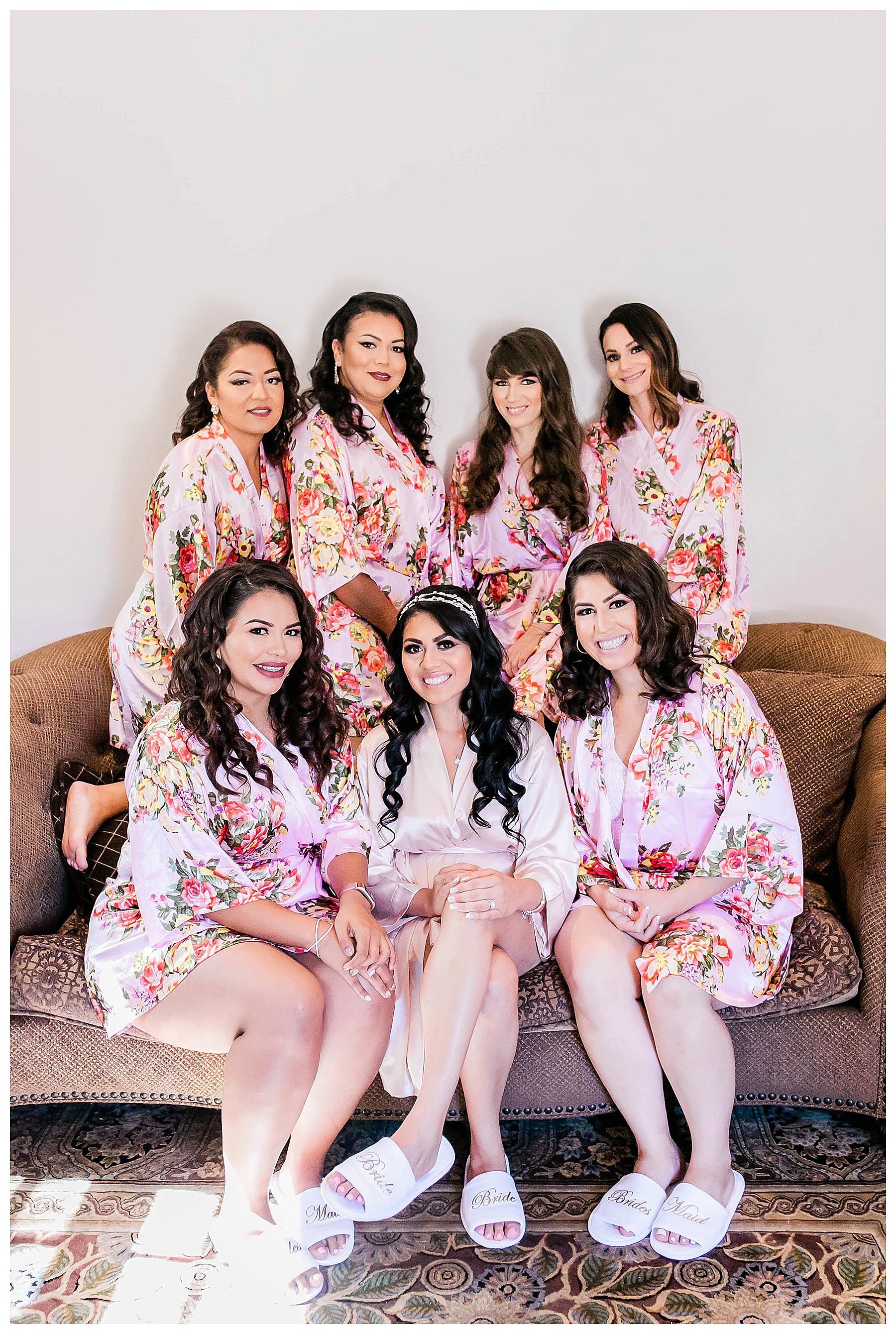  bridal party in their robes in the bridal suite 