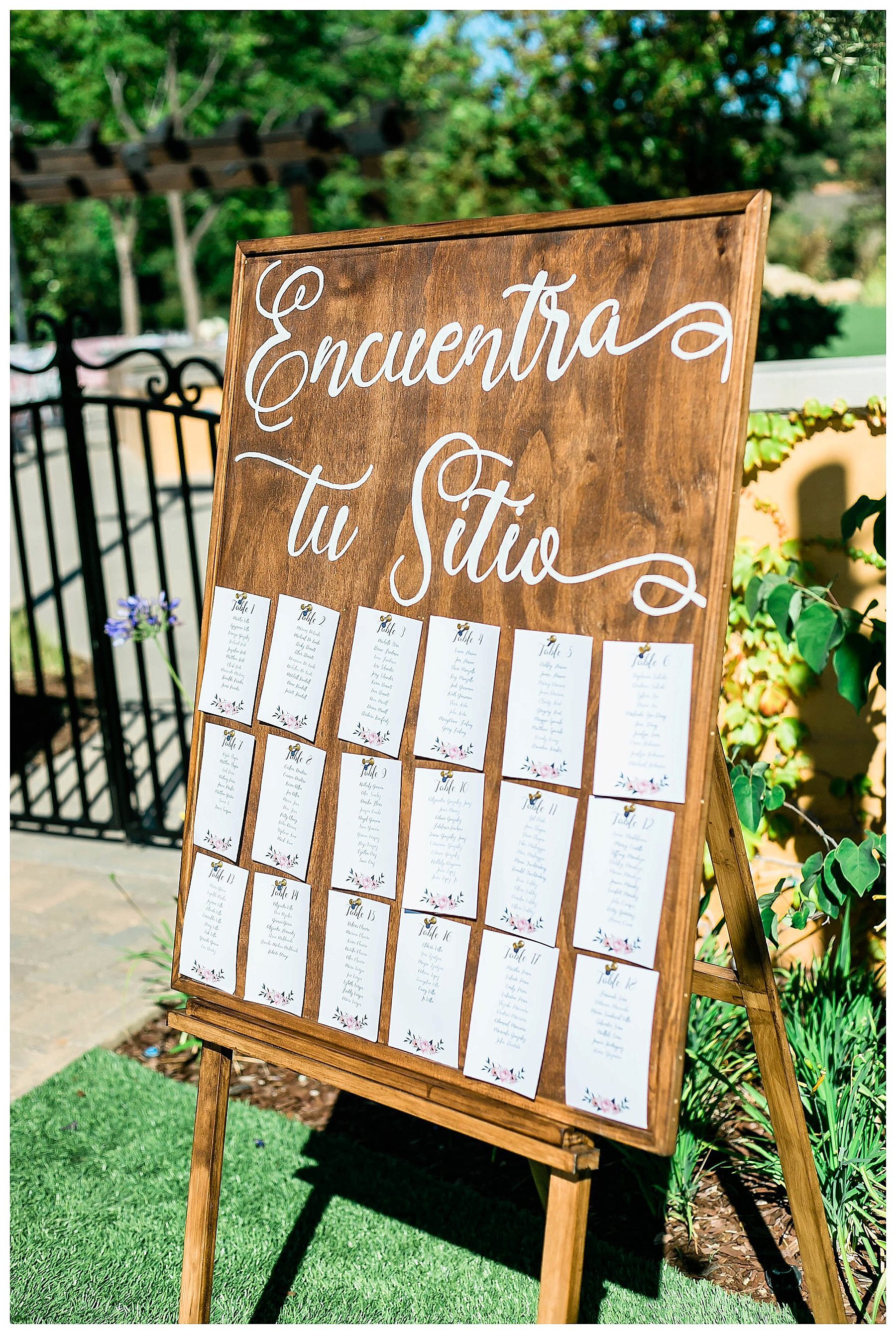 sign with seat assignments in front of the ceremony venue 