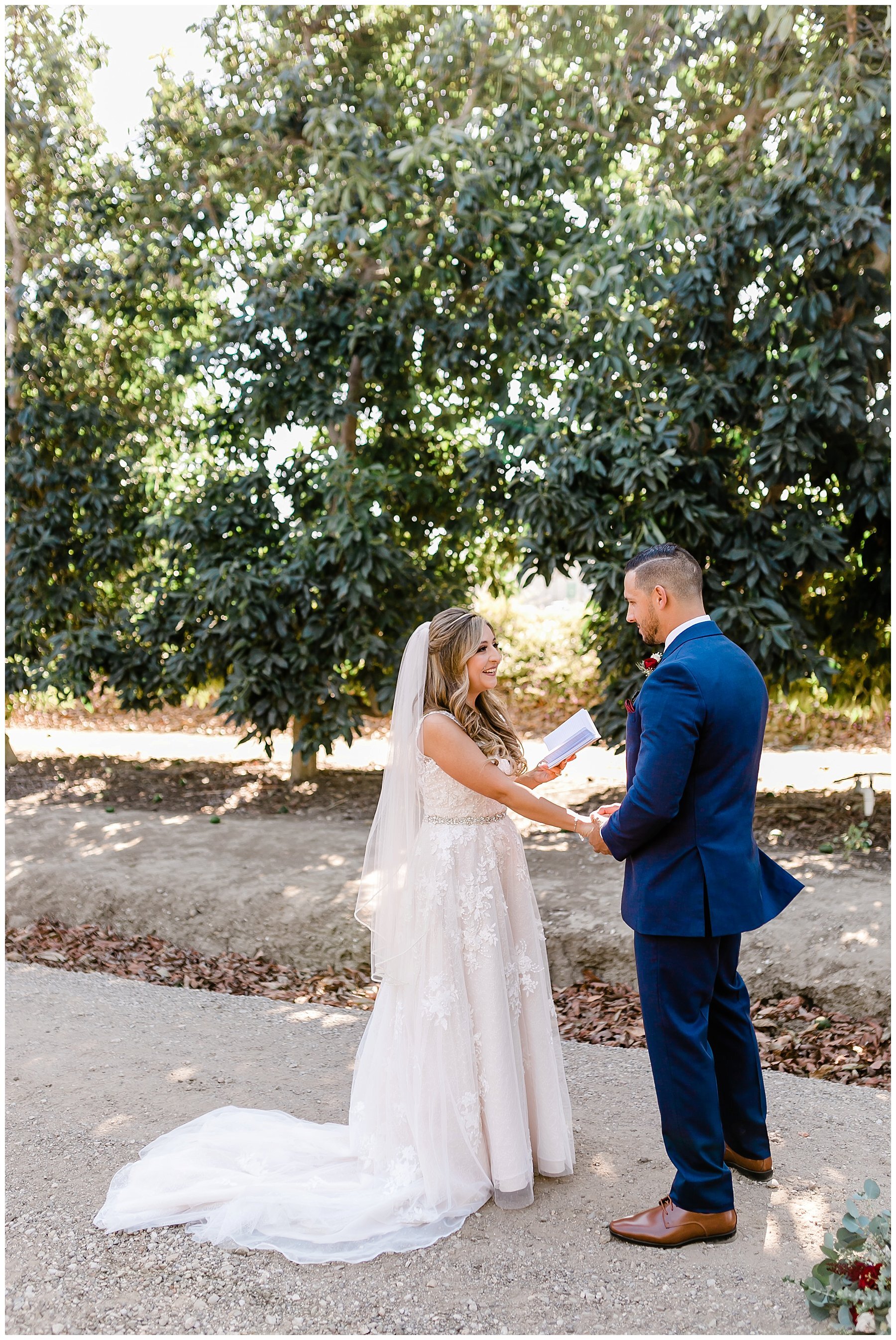  bride and groom together on a pathway at the ranch 