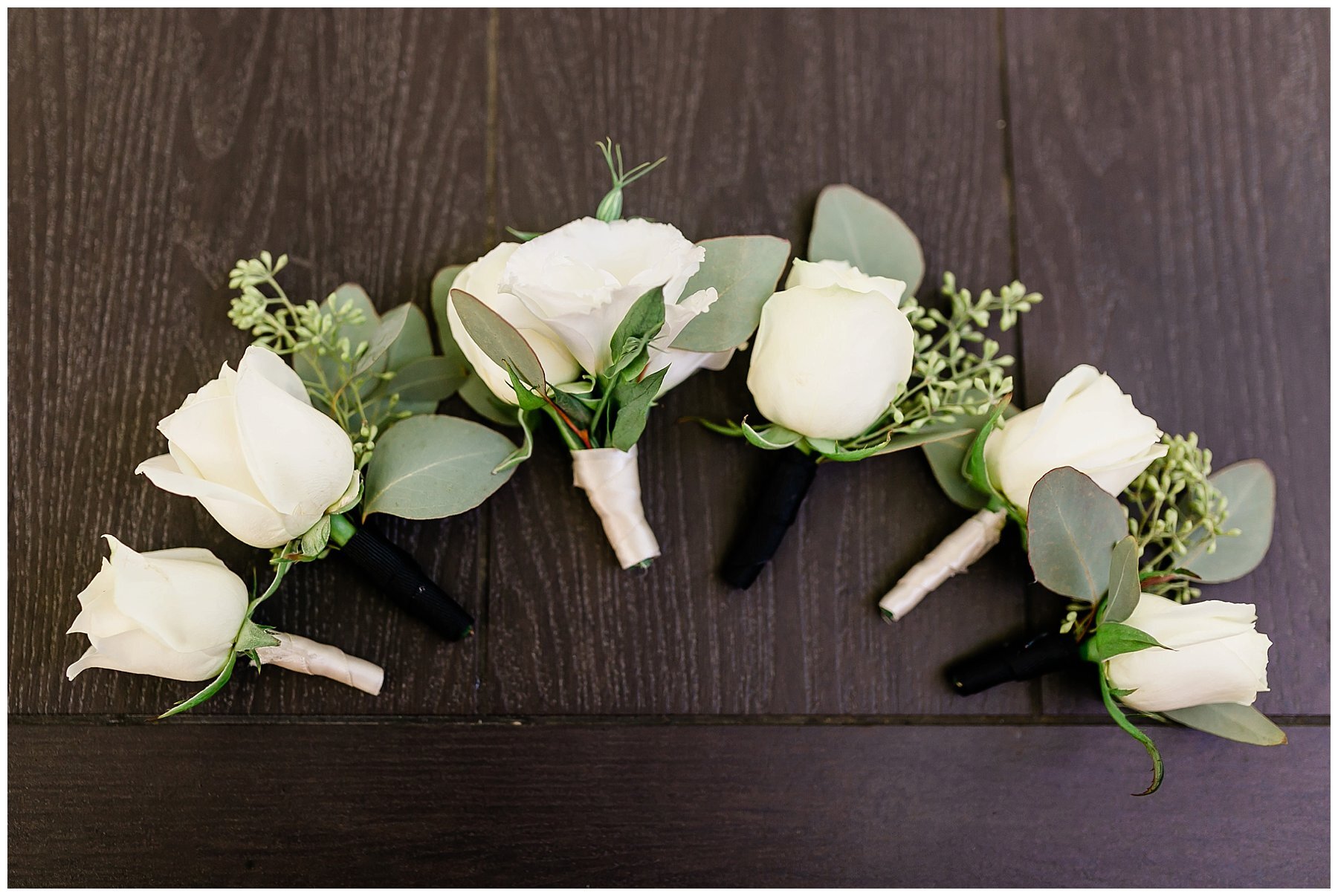  boutonnières laid out on the table  