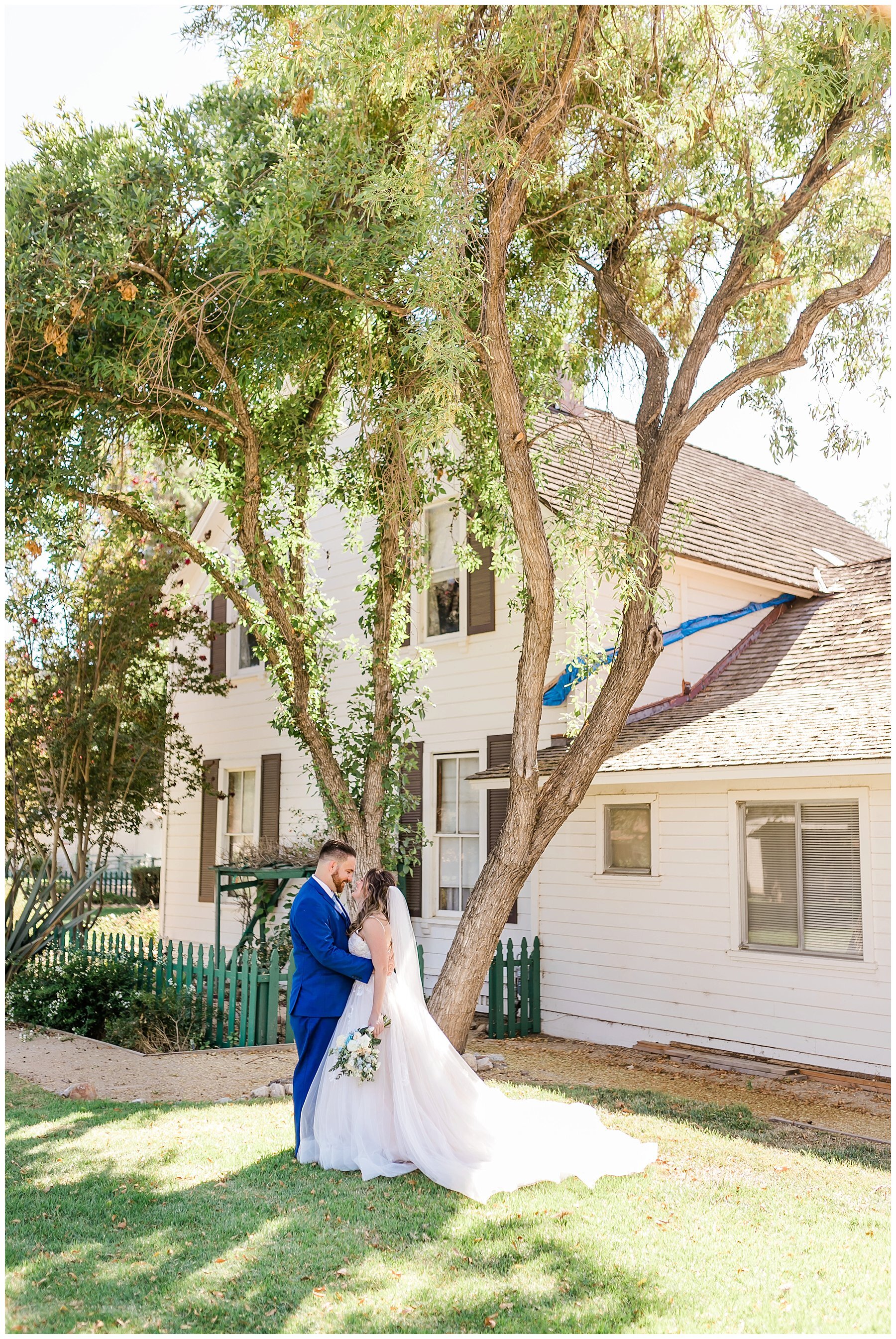  bride and groom outside the house in simi valley 