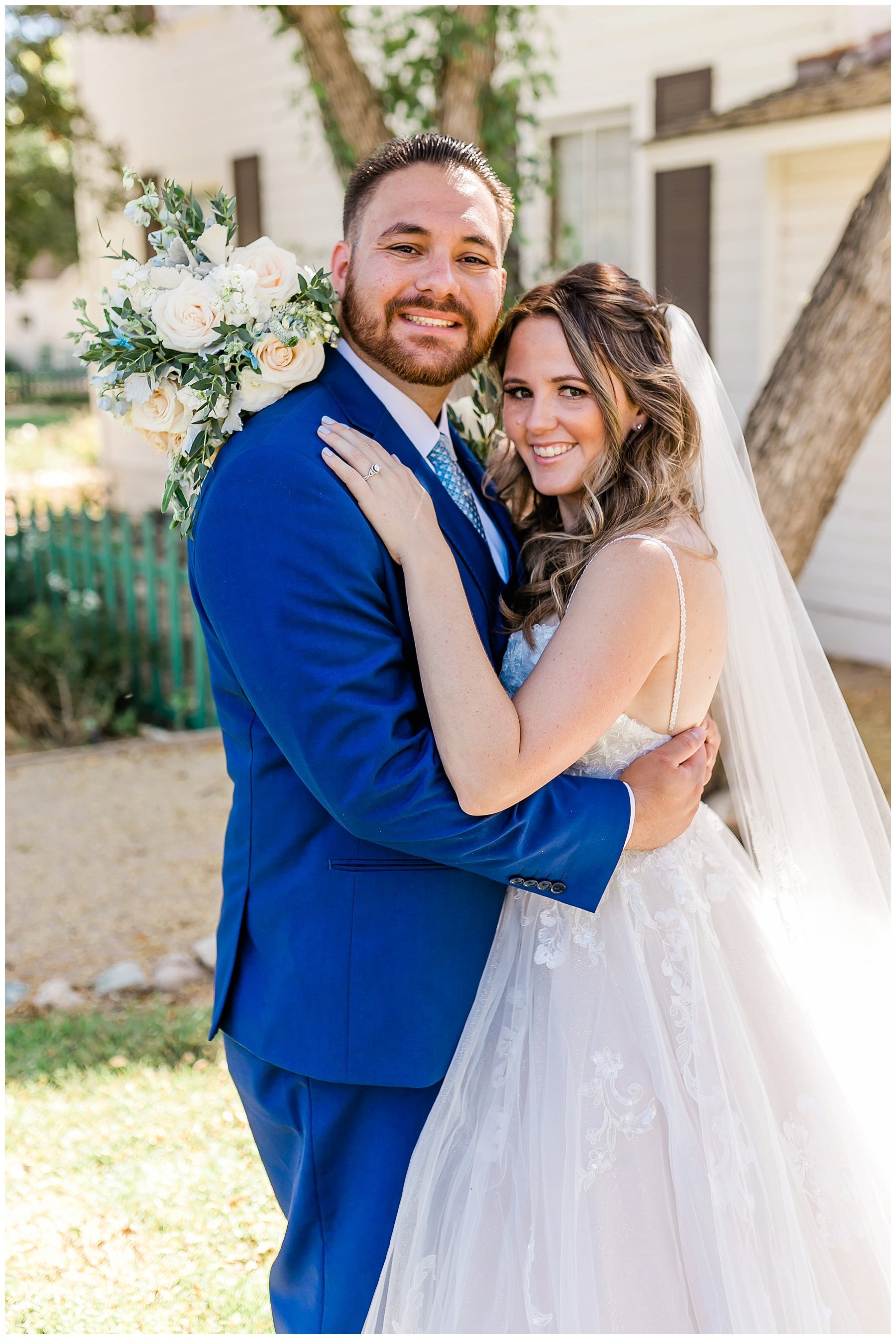  bride and groom outside the house in simi valley 