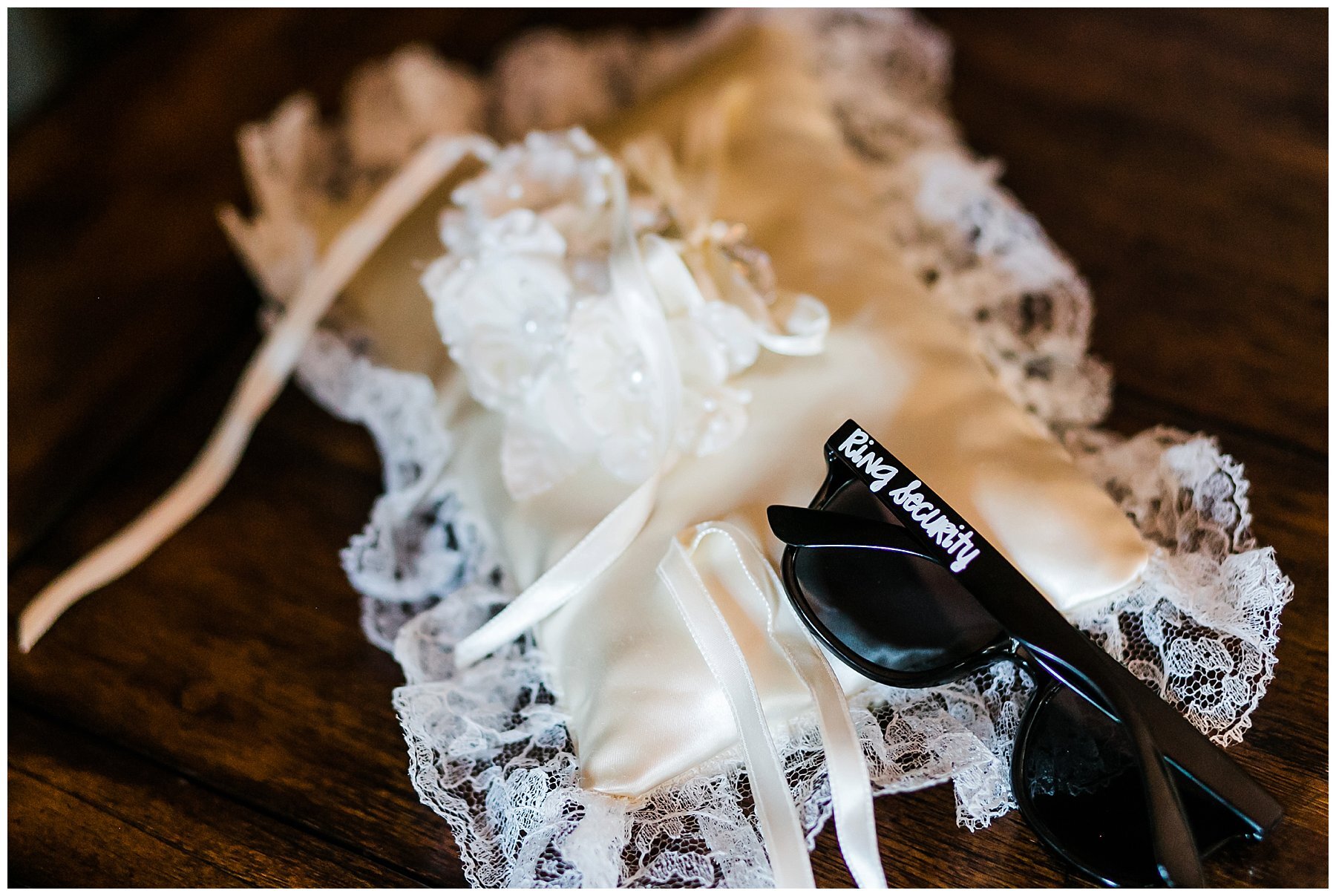  bride’s garter and grooms sunglasses 