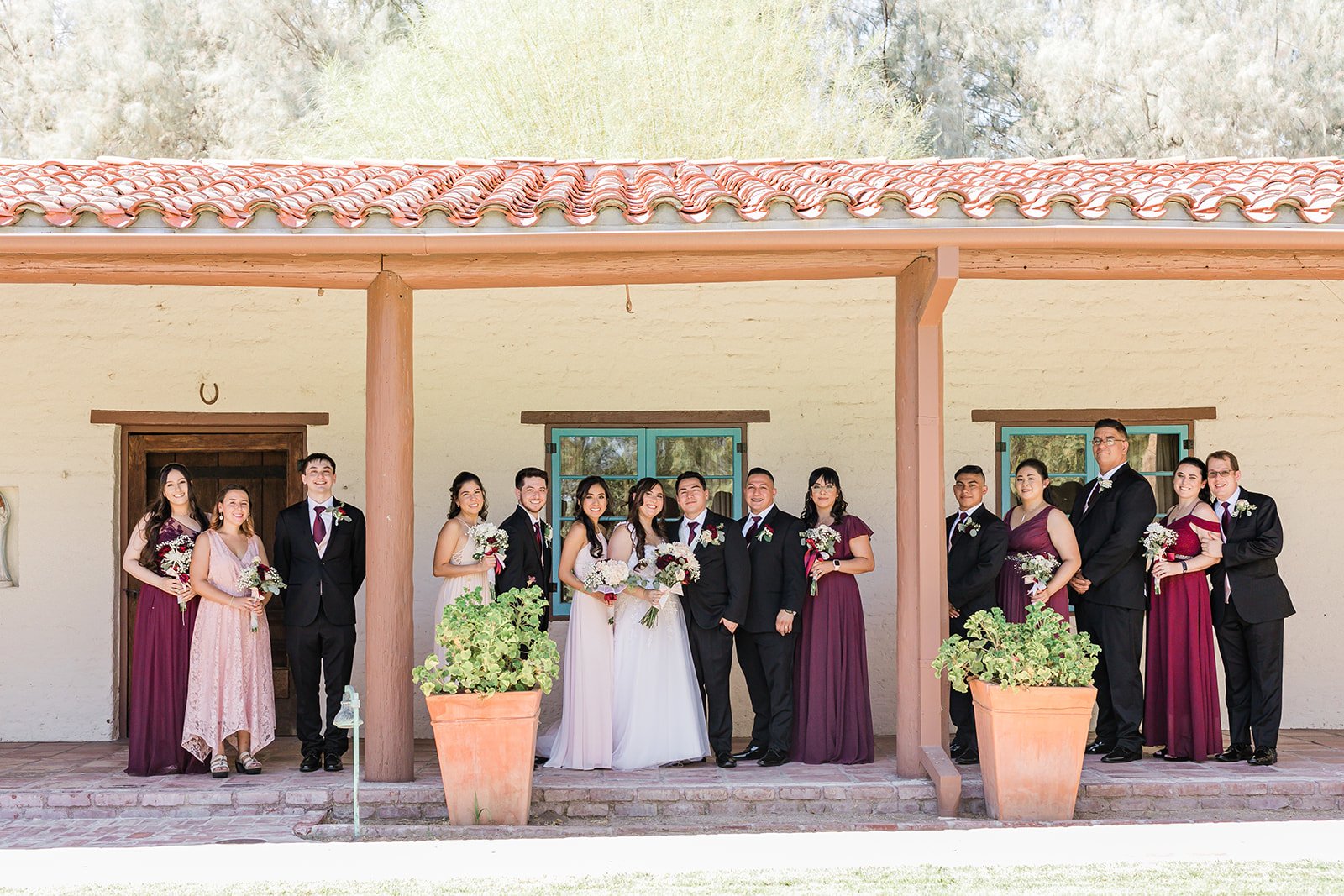 Wedding party portraits at Tesoro Adobe Historic Park in Santa Clarita