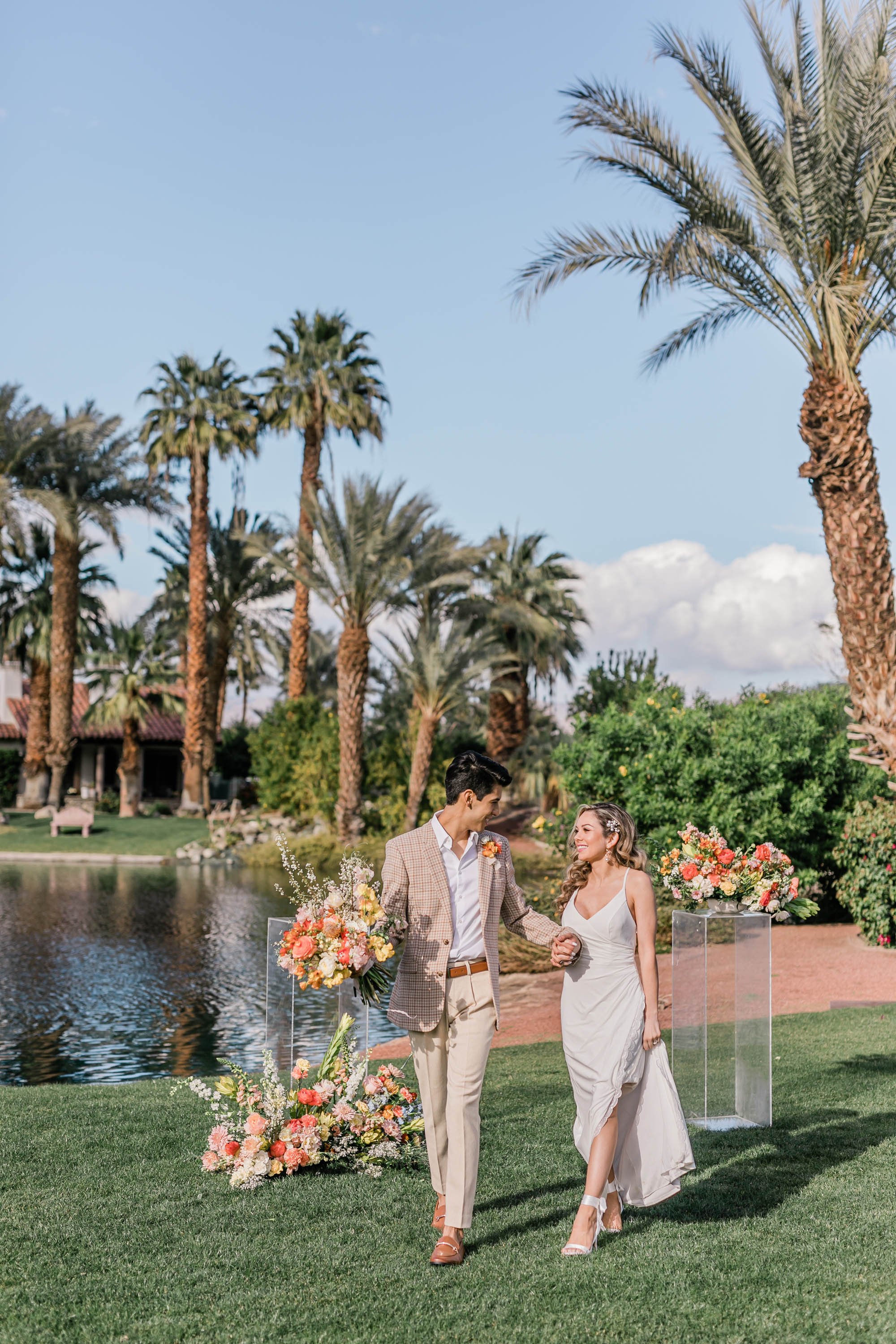 Lakeside Palm Springs wedding ceremony at Bougainvillea Estate. 