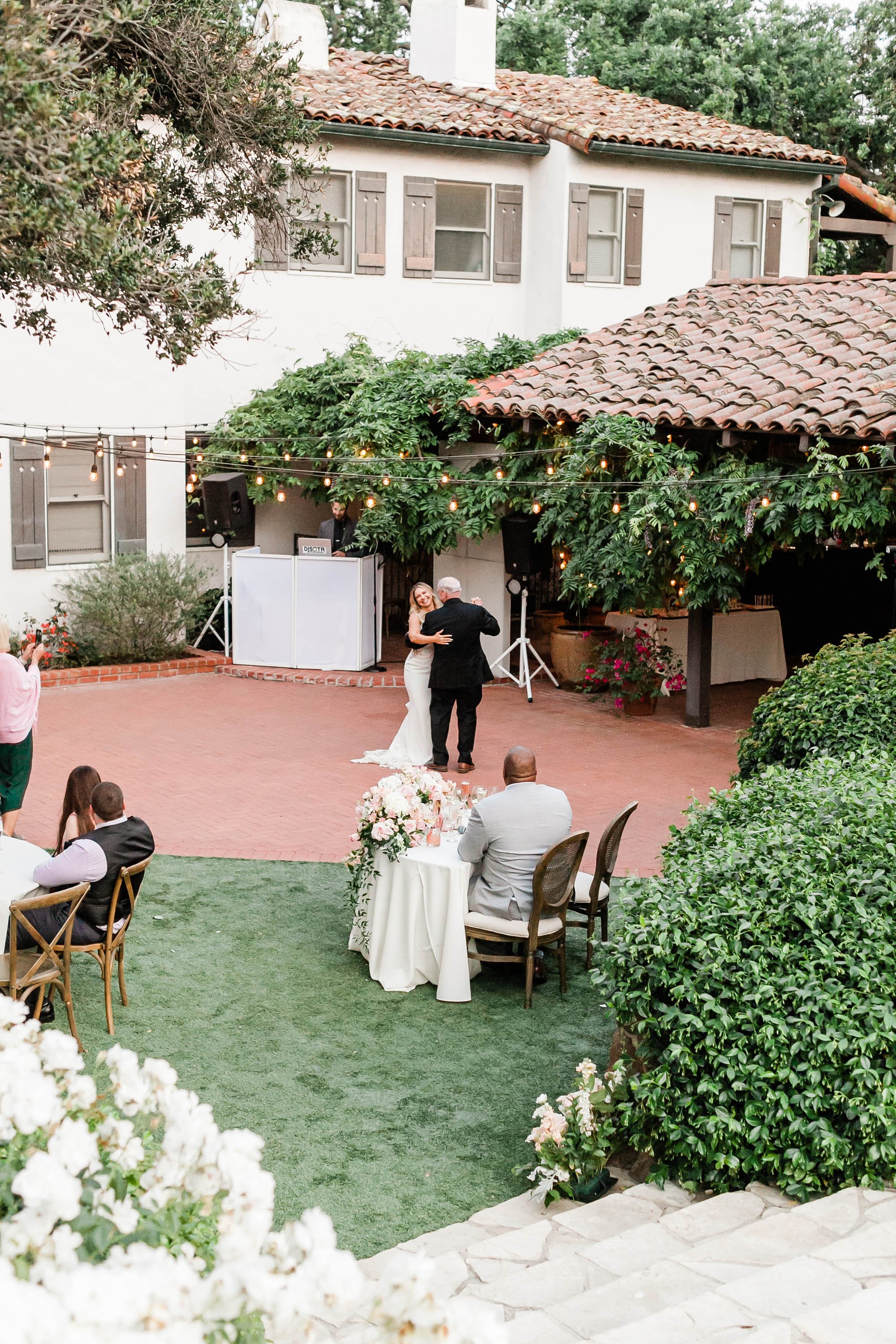 Outdoor reception at Spanish style ranch house, Quail Ranch events, wedding venue in Ventura county