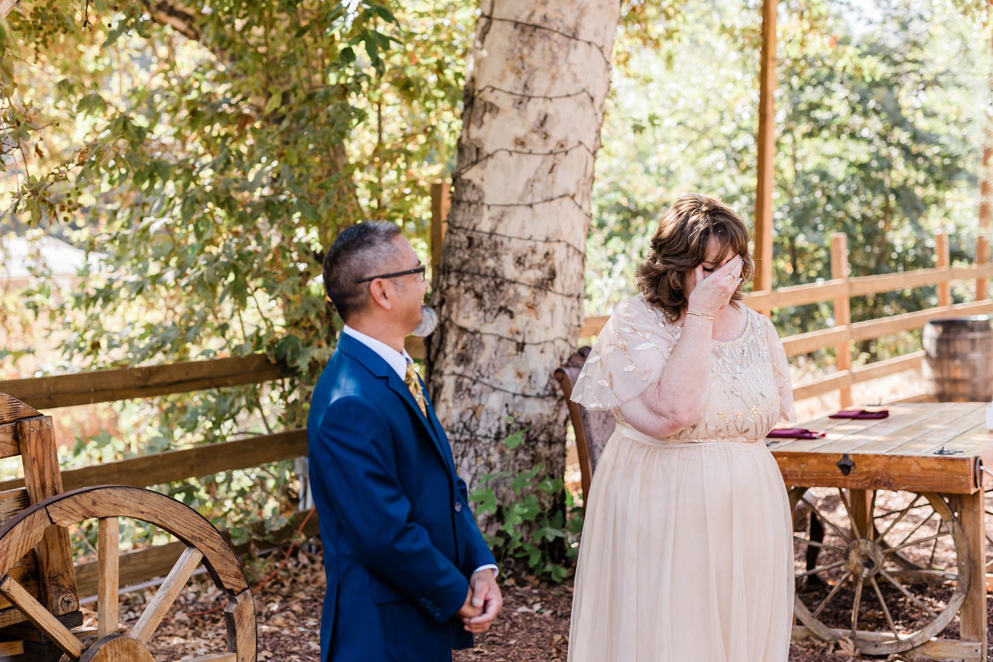 parent first look with bride at reptacular ranch wedding venue