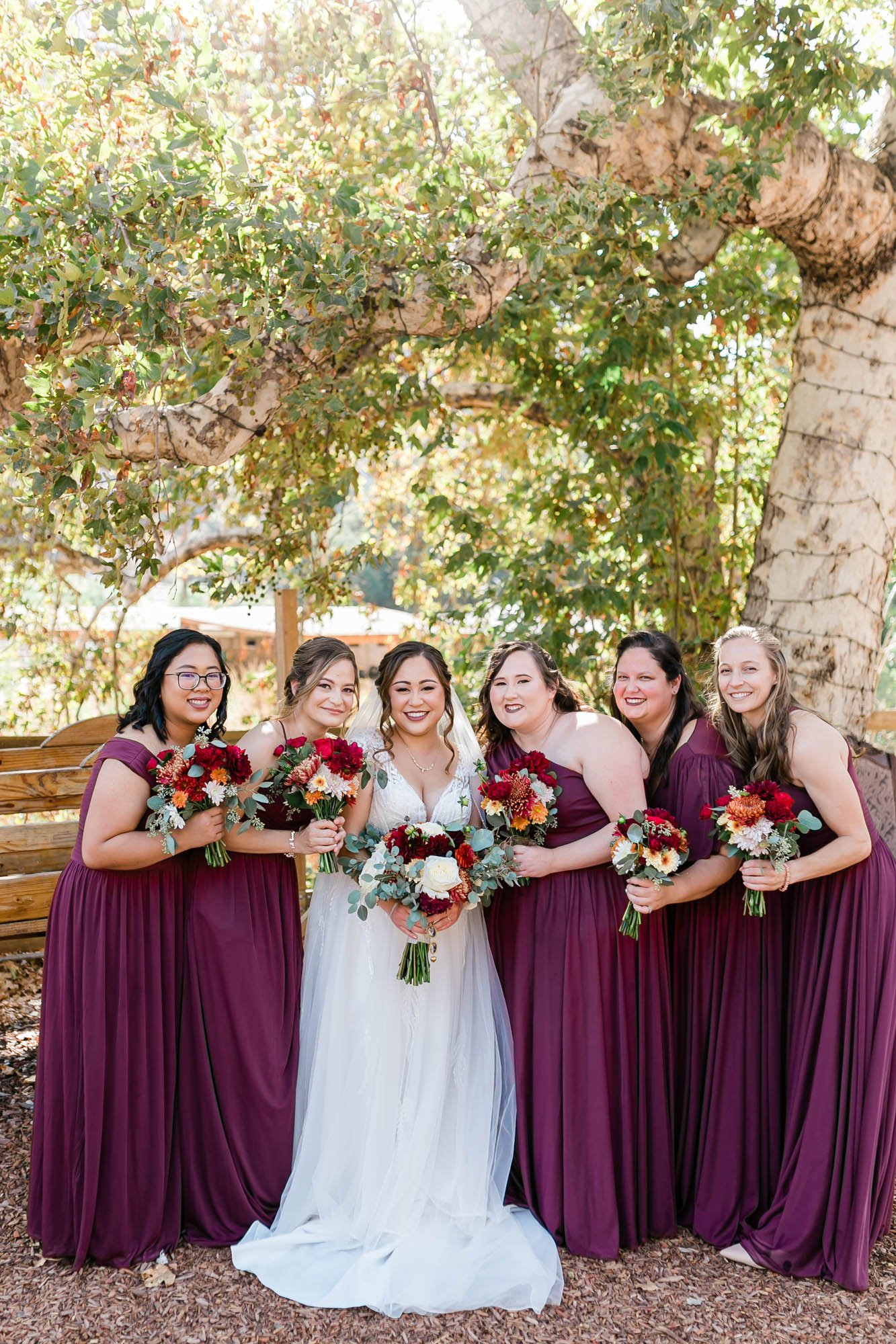 Wedding party photo of bridesmaids at reptacular ranch wedding venue