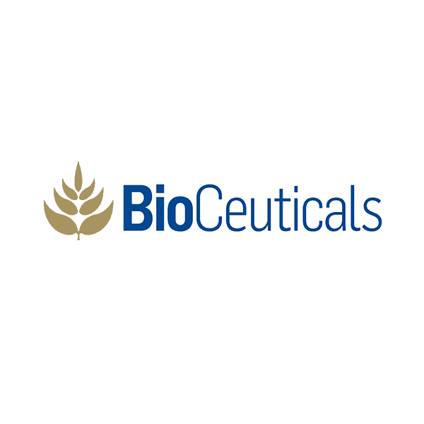 BioCeuticals logo with a stylized leaf icon in gold next to the company name in blue text