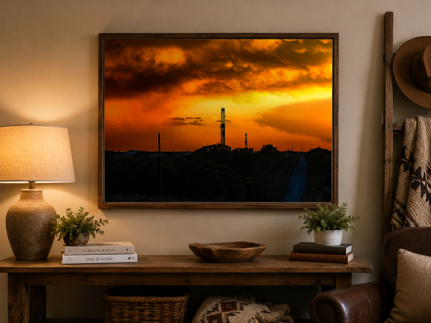Drilling Under a Burning Sky, Oklahoma Oilfield Wall Art