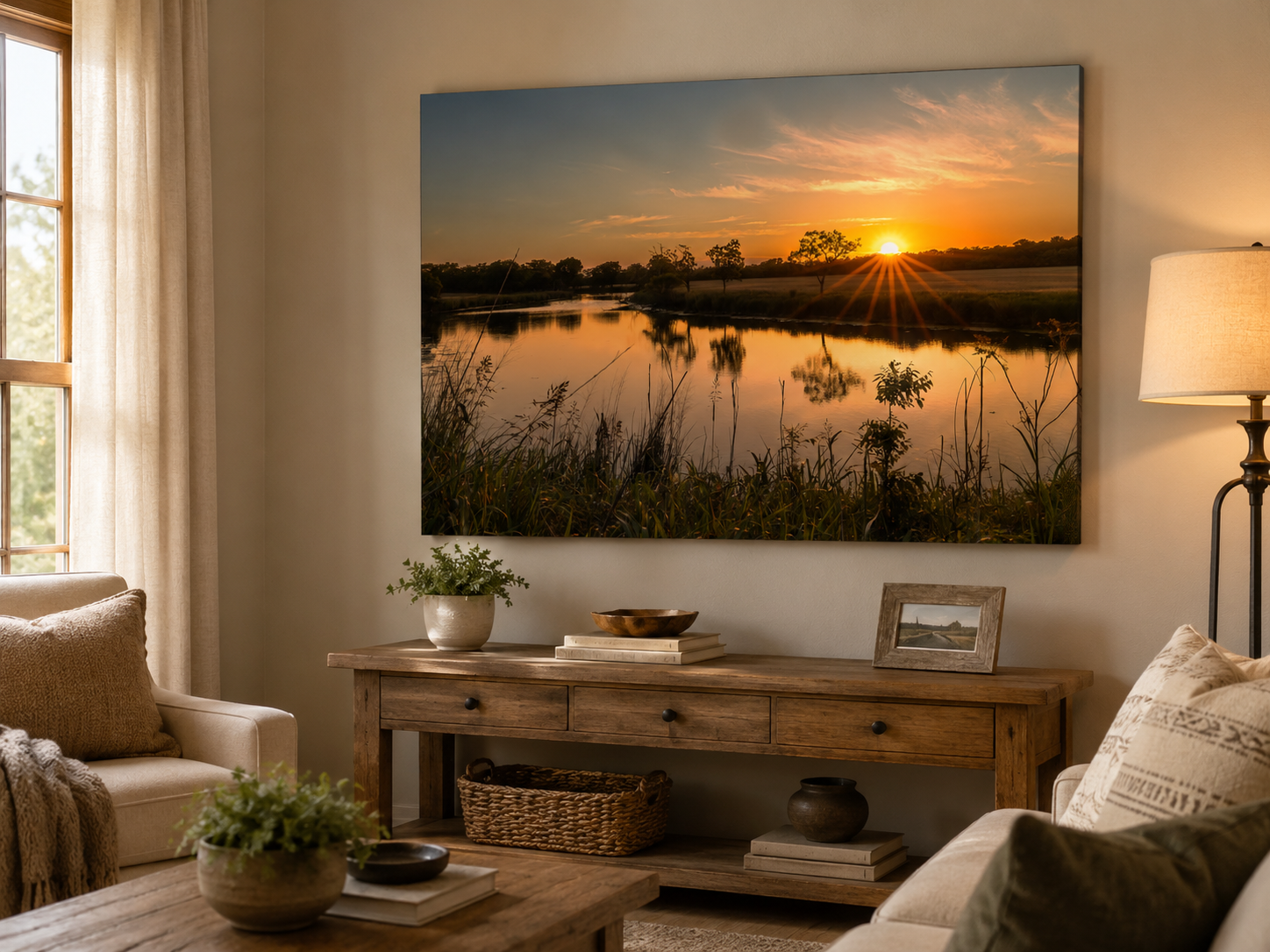 Sunburst on the Water, Oklahoma Pond Sunset Wall Art