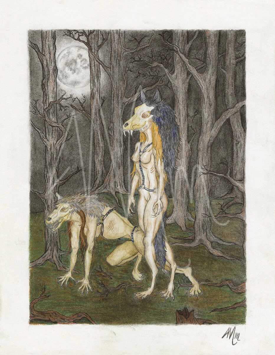 Luna Wolf and ZetaWatercolor, Charcoal Pencil &amp; Hard Pastel