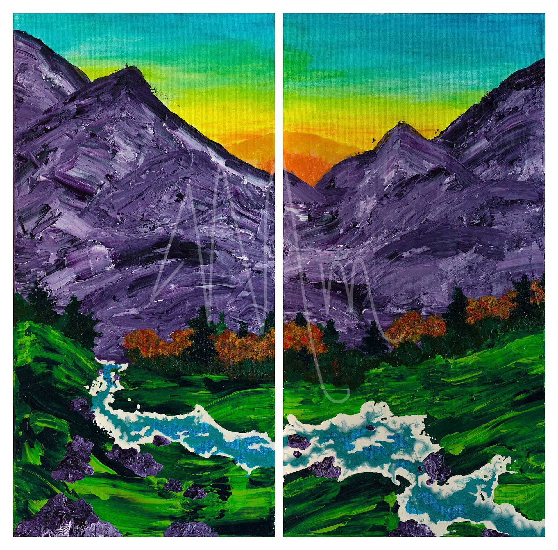Purple MountainsAcrylic paint, Pebeo Paint &amp; Alcohol Ink