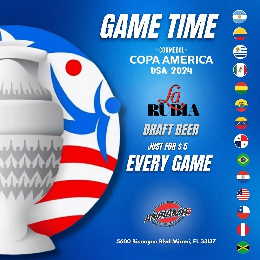 Come join us for Copa America and enjoy $5 La Rubia draft beer every single match!⚽️🏟️🍺
#copaamerica #miami #larubia #gametime #beerlovers #pizzalover #andiamo #foodie #party #futbol #soccer #copaamerica2024