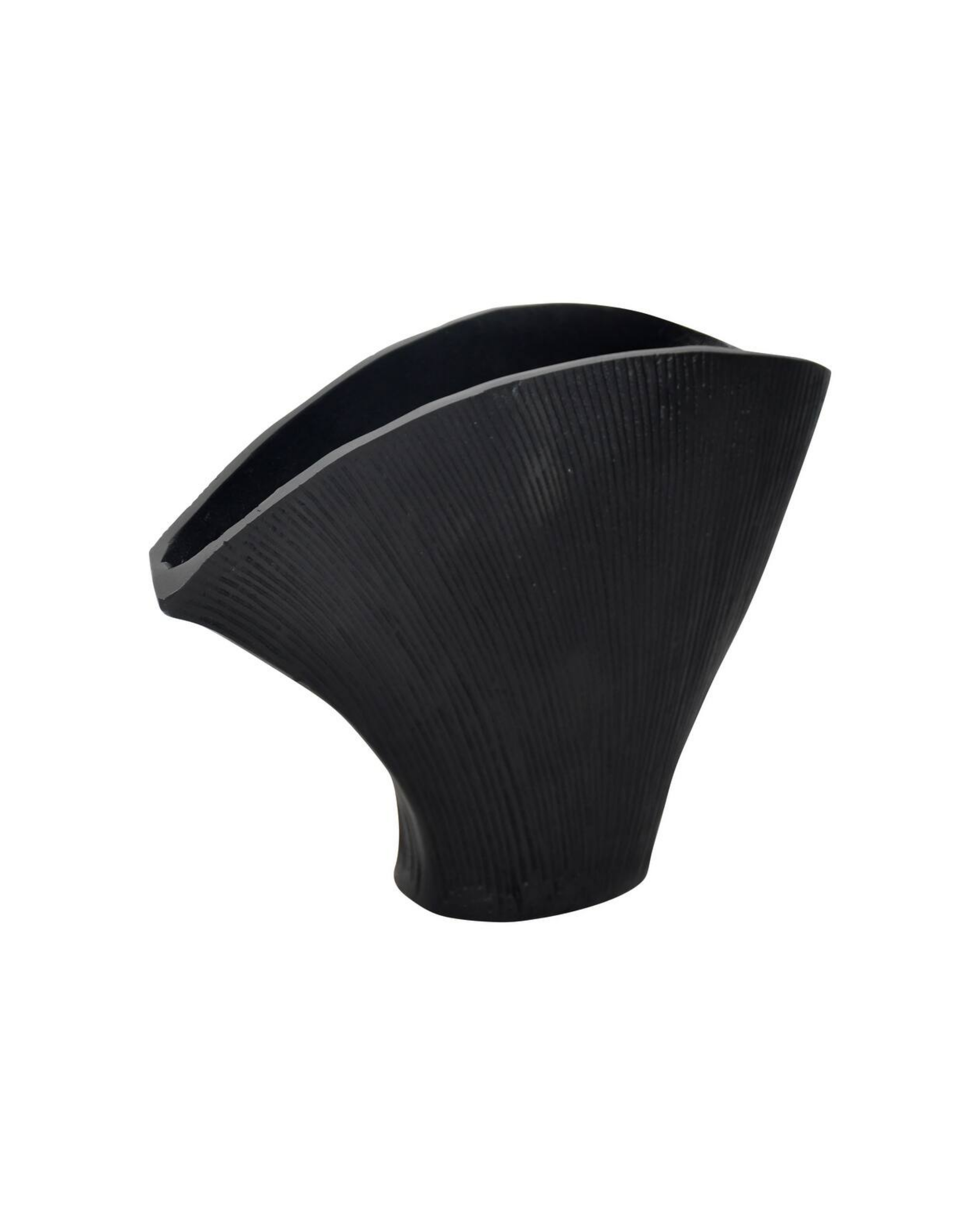 Ribbed Black Scupltural Vessel ANGLE.png
