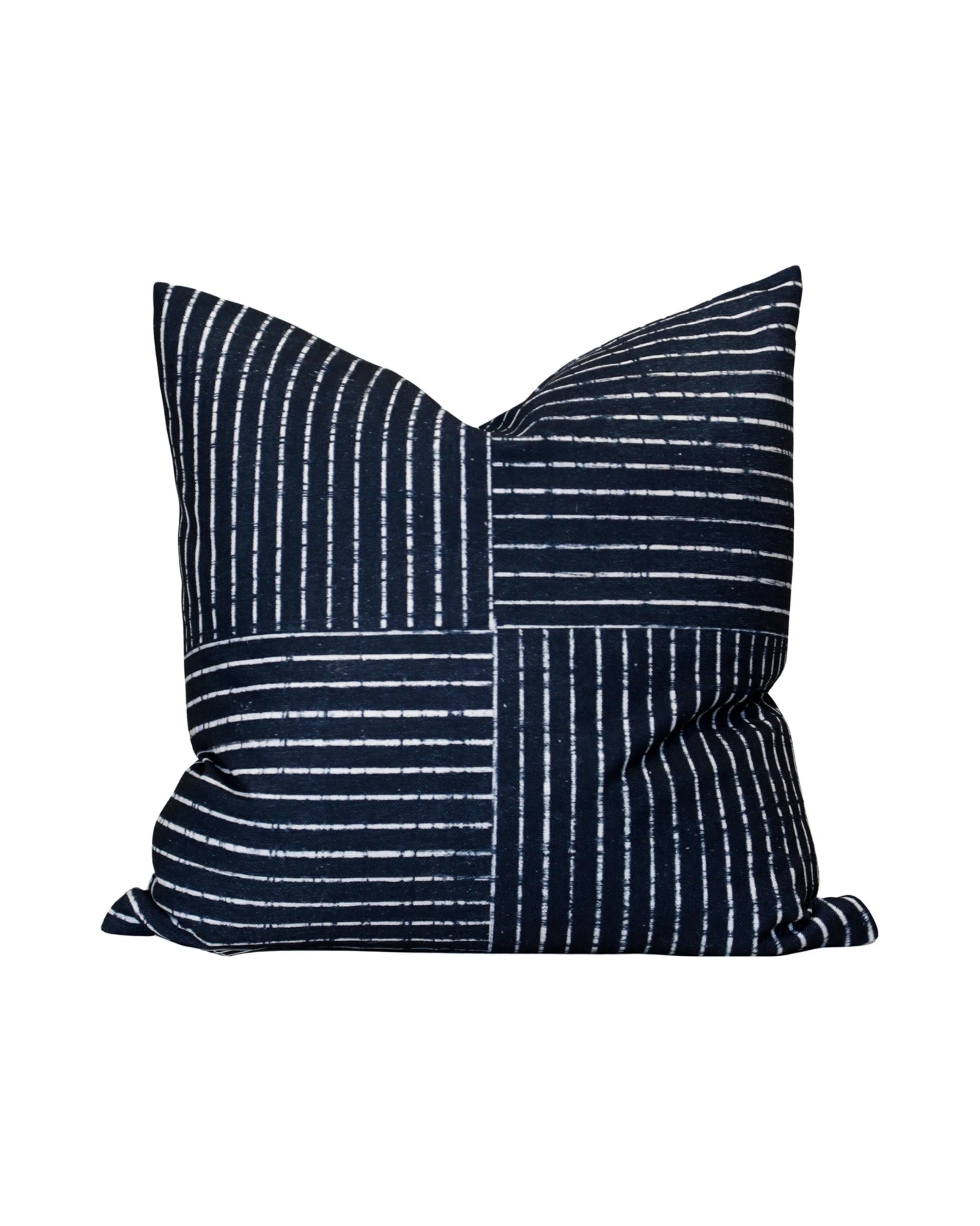 Navy & Ivory Patchwork Stripe Accent Pillow