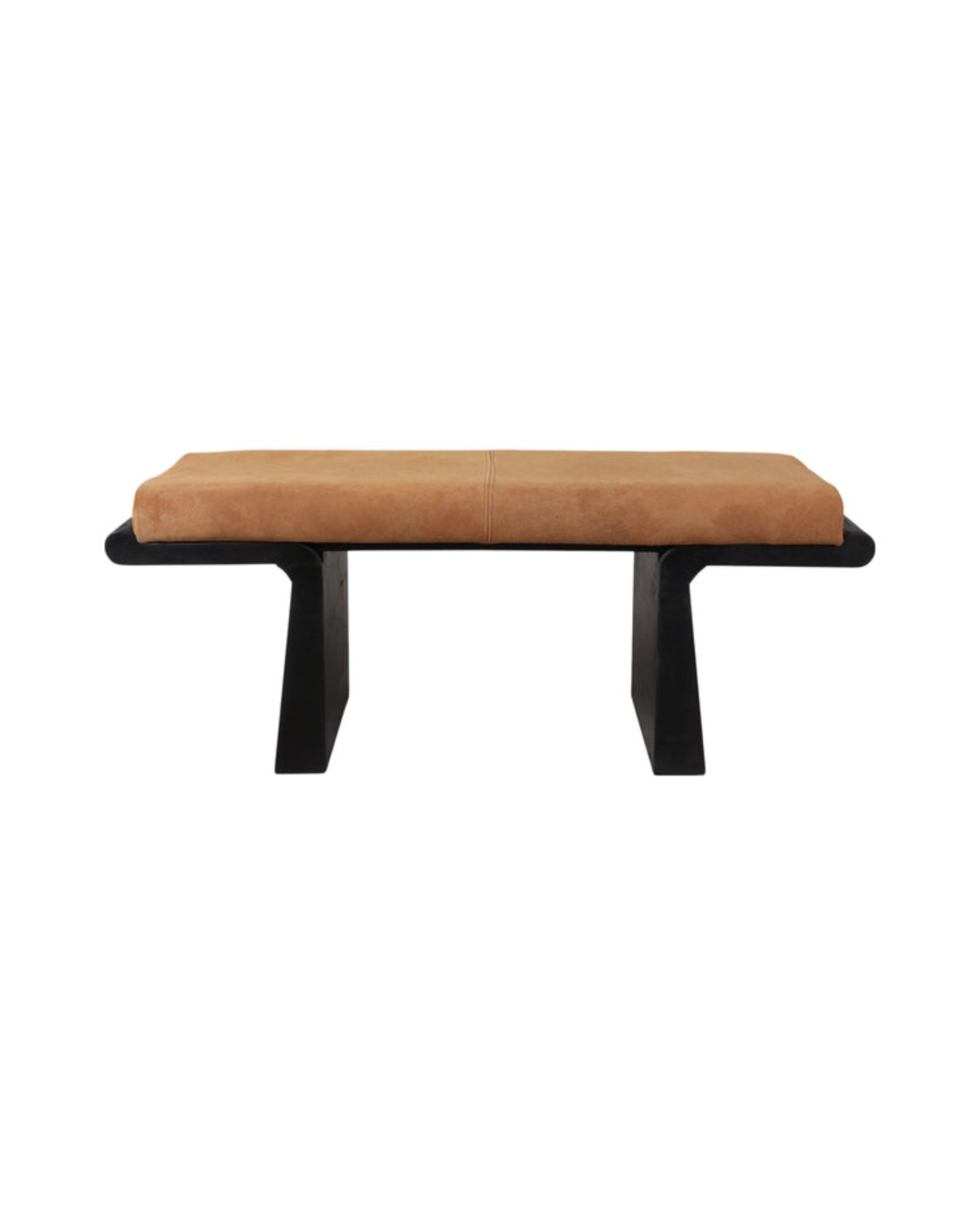Camel Suede Upholstered Bench with Black Base.png