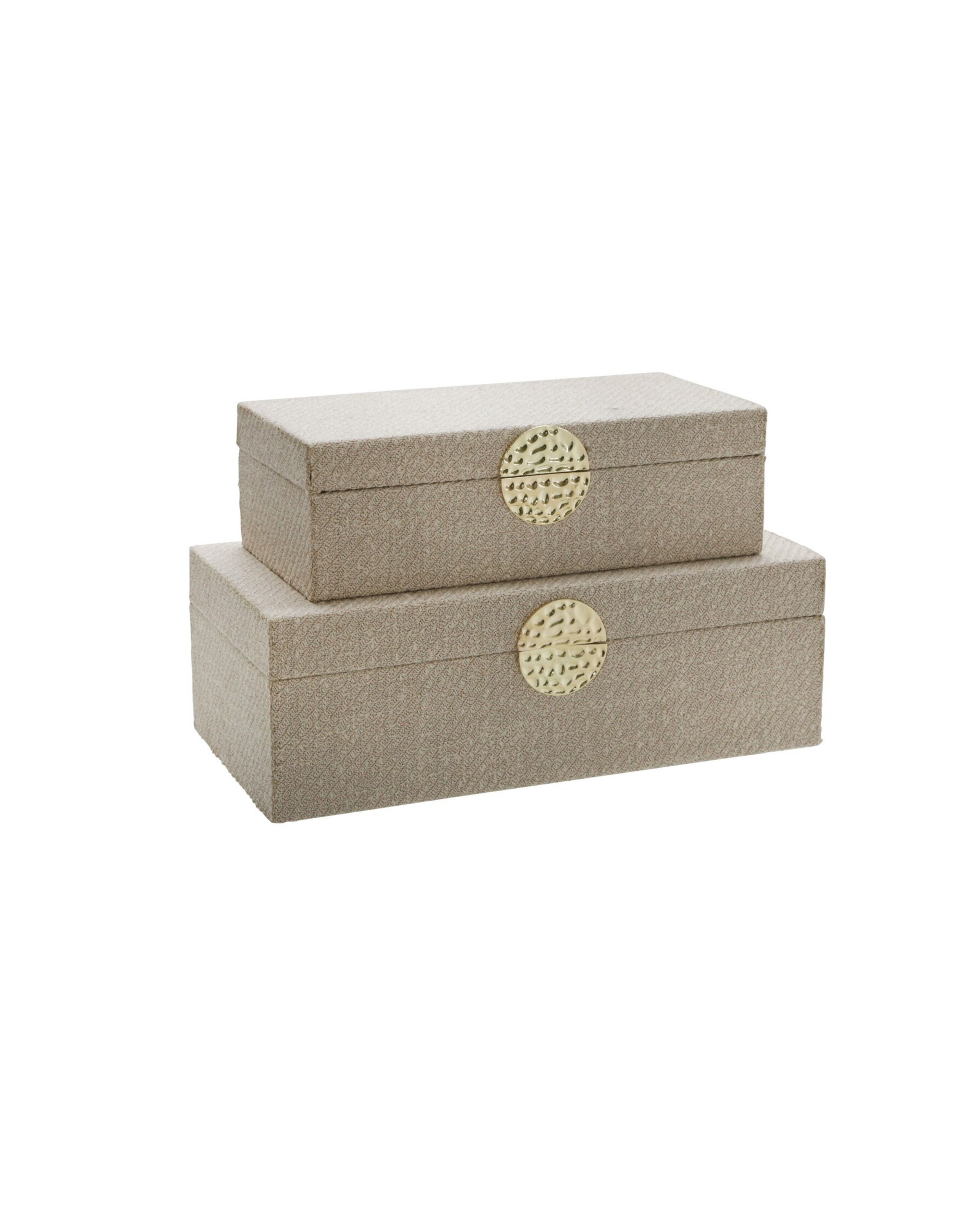 Textured Linen Storage Boxes with Brass Medallion (Set of 2) FRONT.png