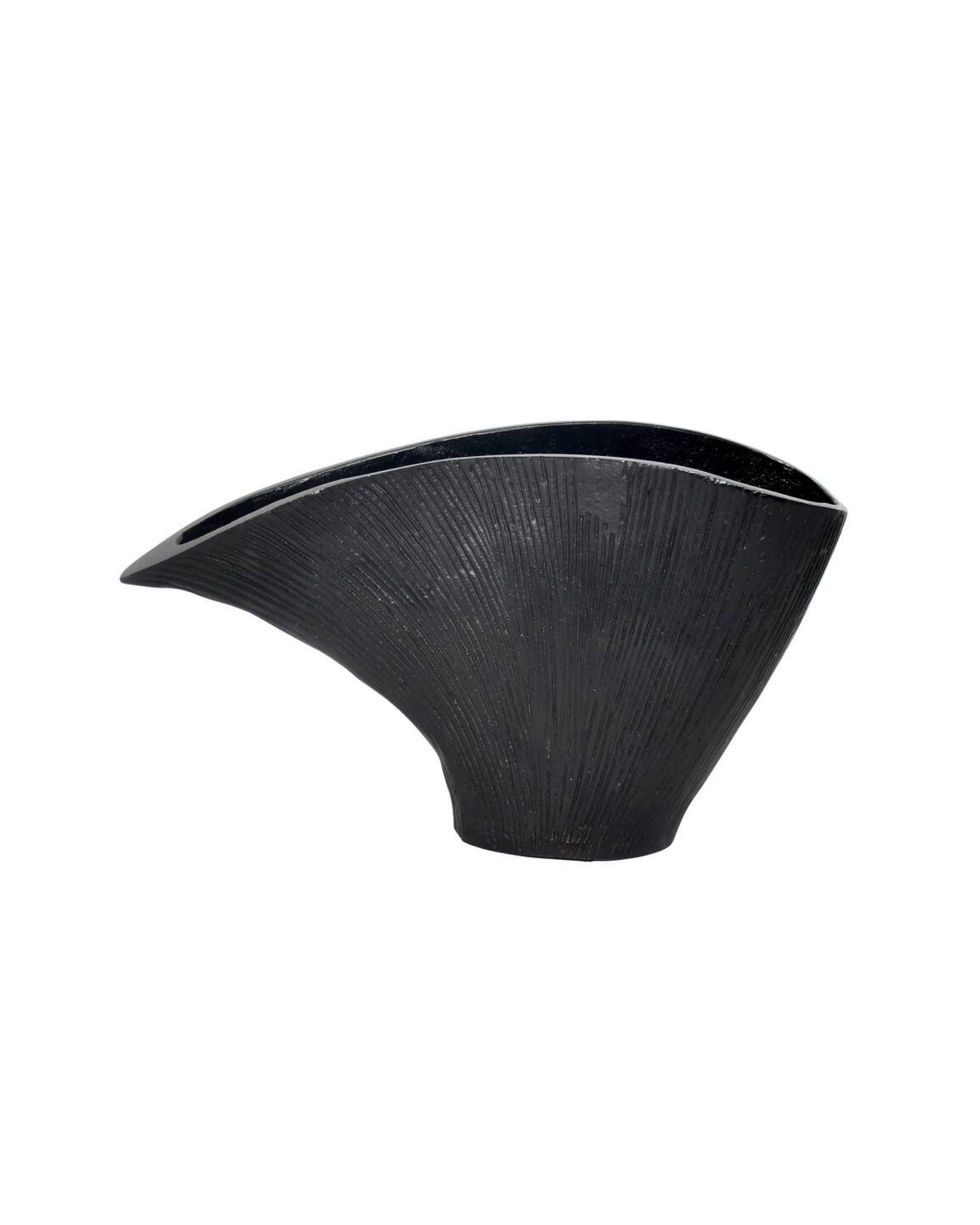 Ribbed Black Scupltural Vessel FRONT.png