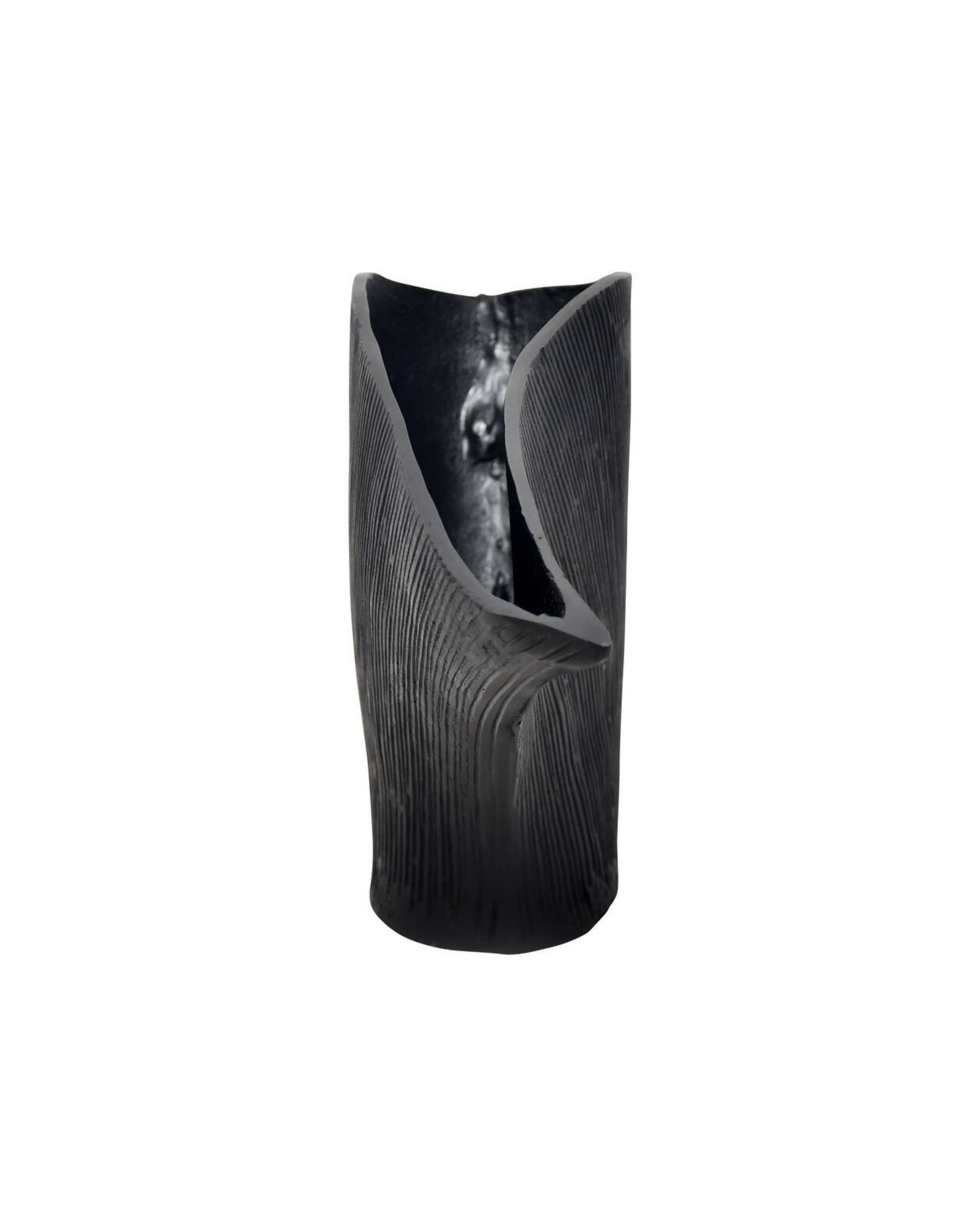 Ribbed Black Scupltural Vessel SIDE.png