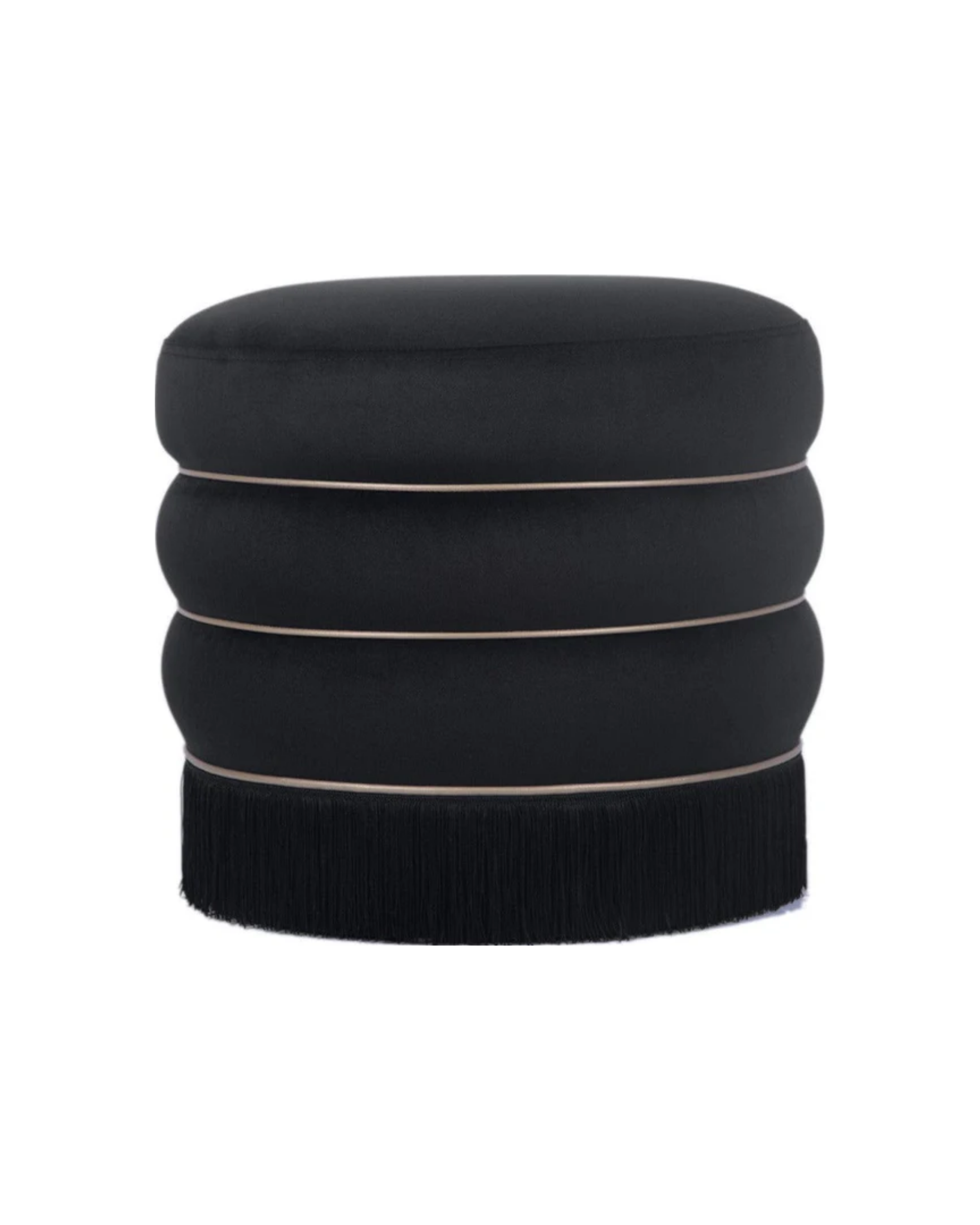 Black and Gold Velvet Ottoman with Fringe