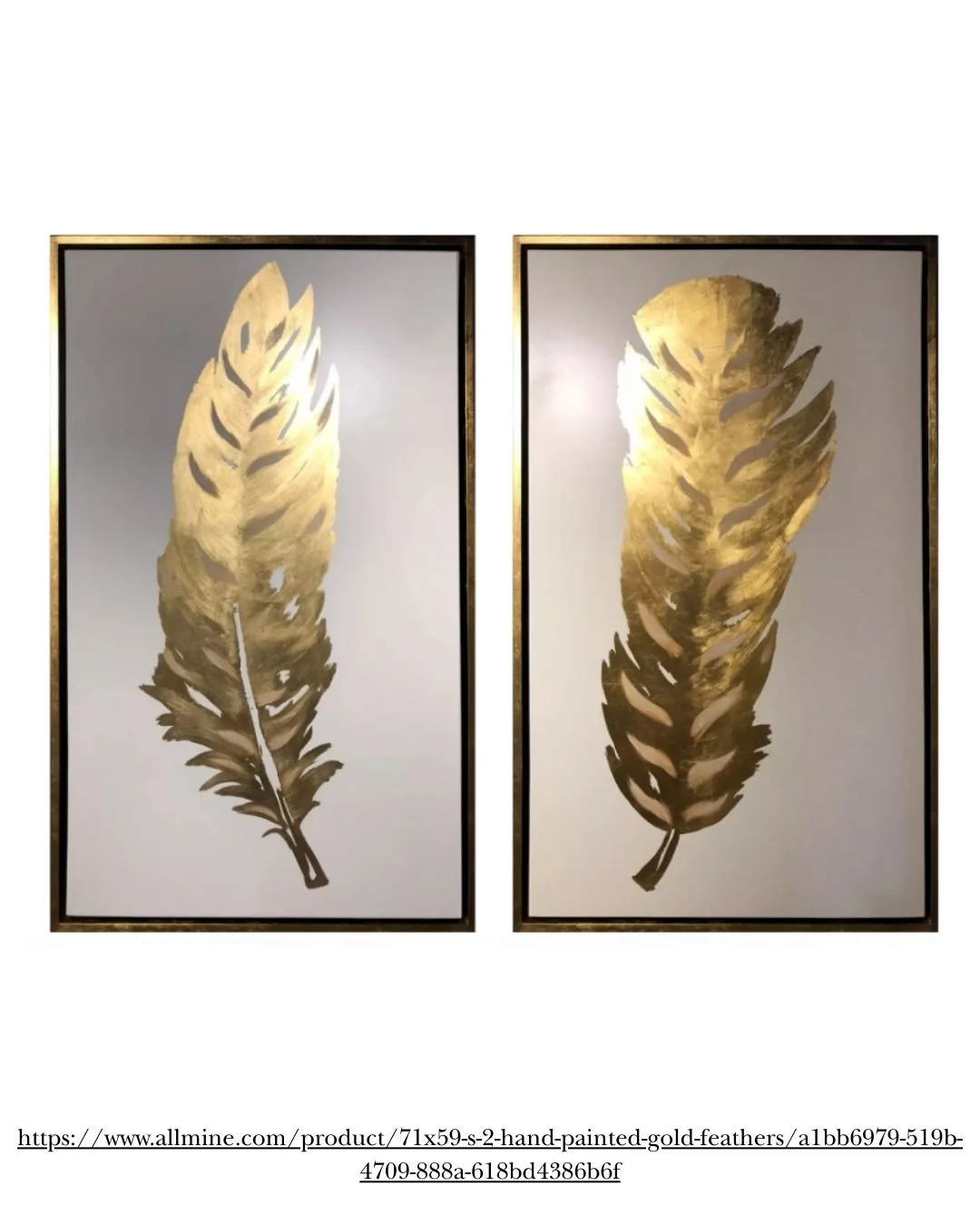 Hand Painted Gold Feathers Canvas Wall Art - Set of 2