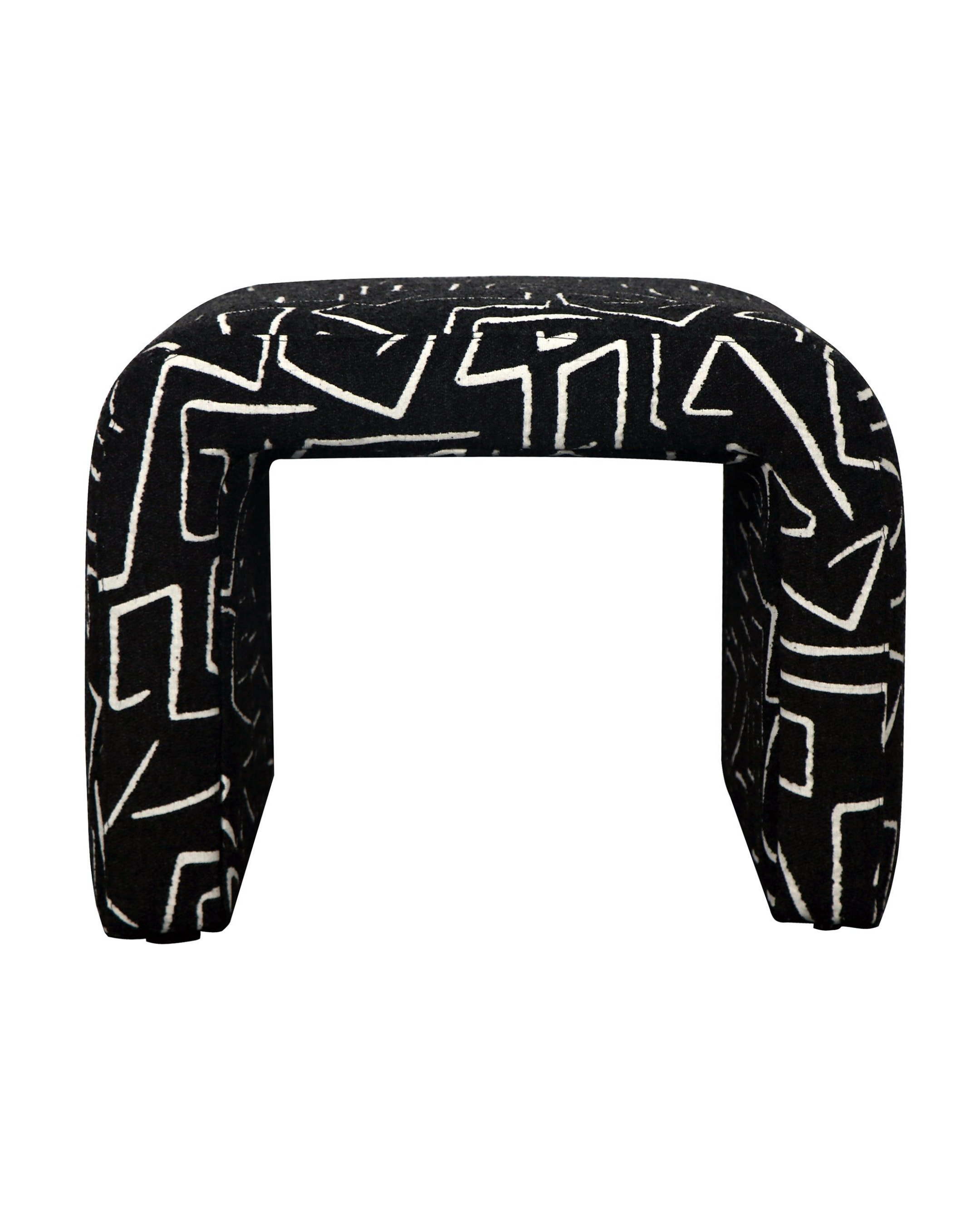 Geometric Black Upholstered Ottoman