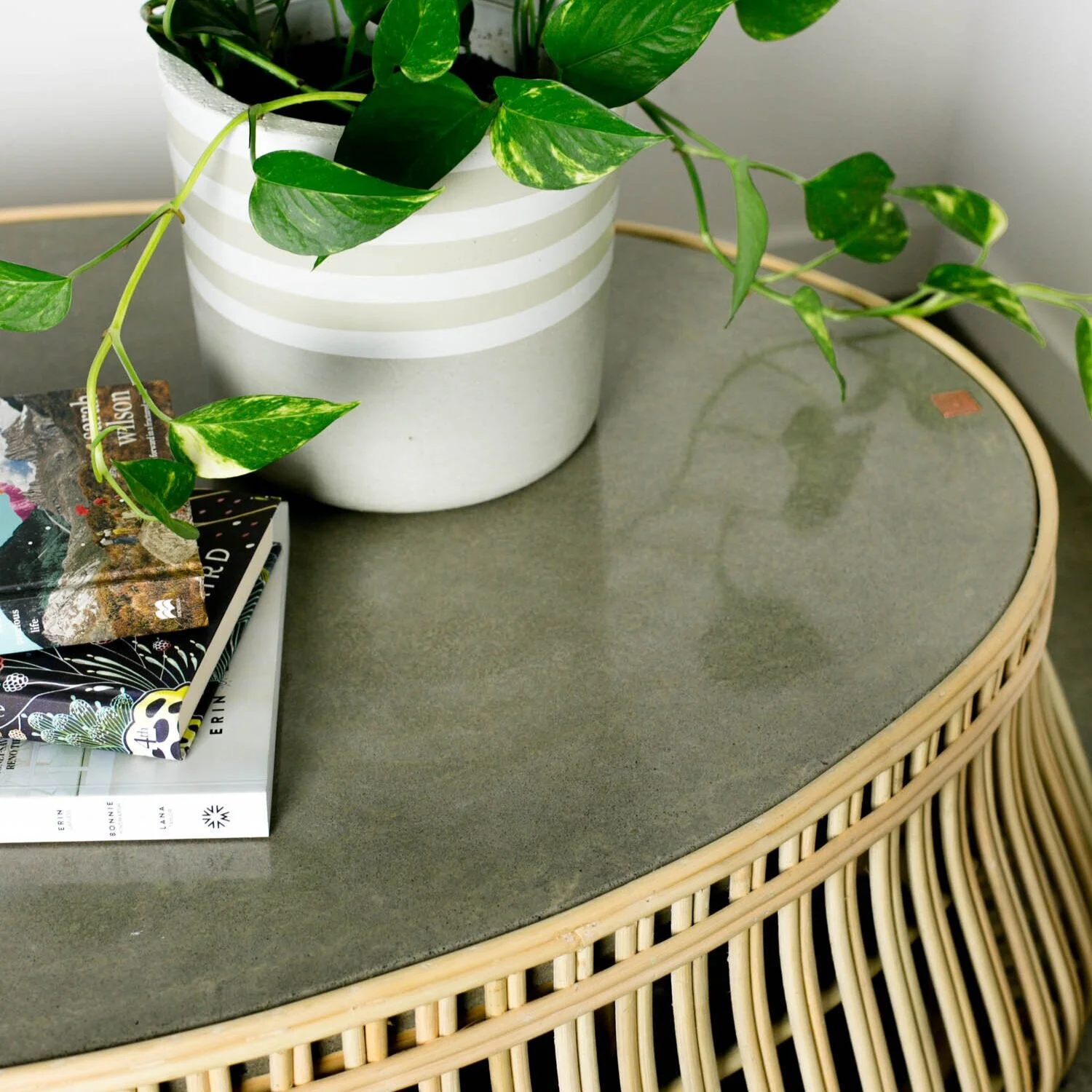 Dark grey concrete coffee table — Wabi Sabi Place