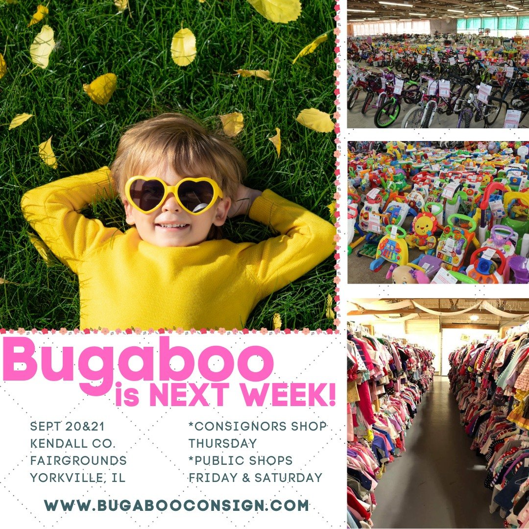 🧸🪀🛍️🛒👕👗👚👖🧢👟✨
Bugaboo Children&rsquo;s Clothing Consignment is coming up, Friday (20th) and Saturday (21st)! 

💻  https://www.kendallcountyfairgrounds.org/events-calendar/bugaboo-childrens-clothing-consignment-fall

************
This event 
