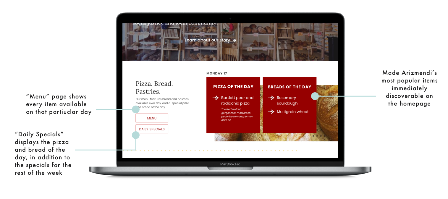 Each of the three menu pages is now discoverable from the homepage.