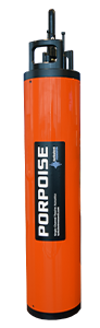 Orange and black portable device with the label 'PORPOISE' on it, possibly a safety or emergency tool.