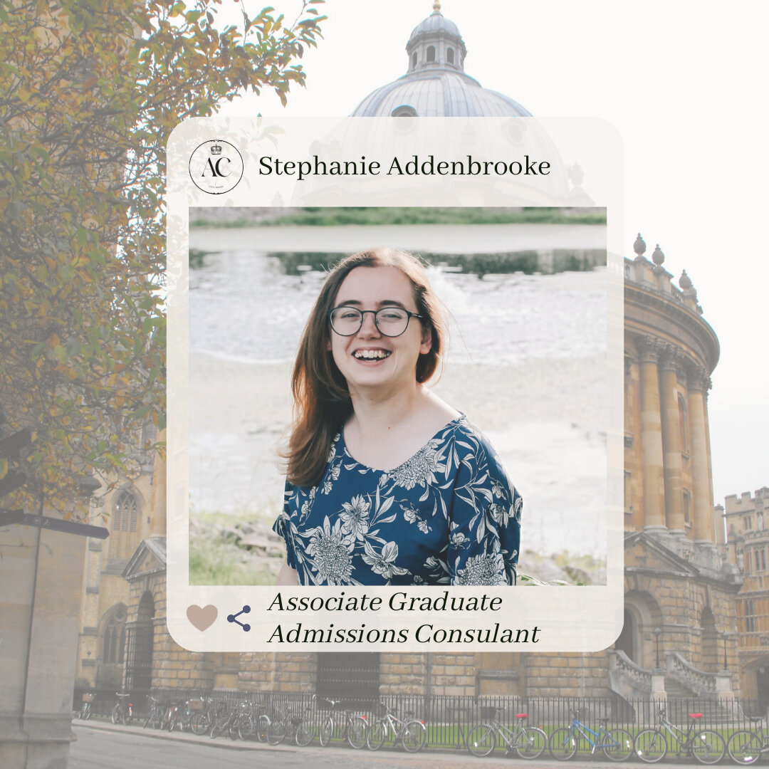 Meet Stephanie!​​​​​​​​​​
~​​​​​​​​​​​​​​​​
Stephanie will be joining the Accepted Consulting team as a Graduate Admissions Consultant specializing in applications to Humanities based programs in the US, UK, EU and CA!​​​​​​​​
~​​​​​​​​​​​​​​​​
Steph