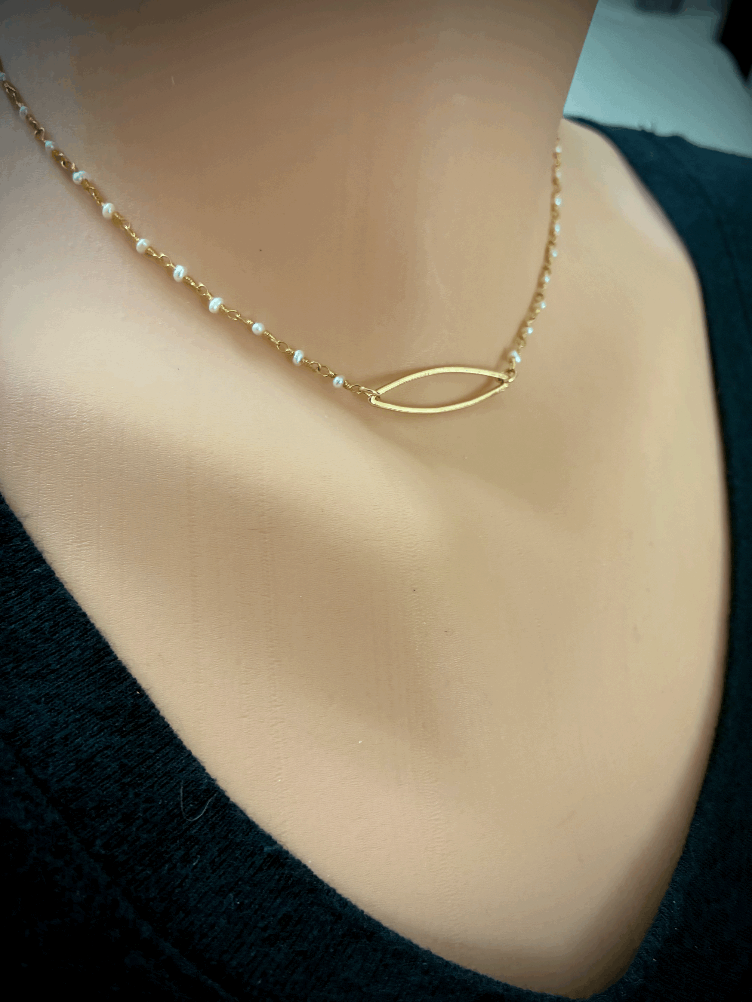 Gold Bar on Gold/Pearl chain
