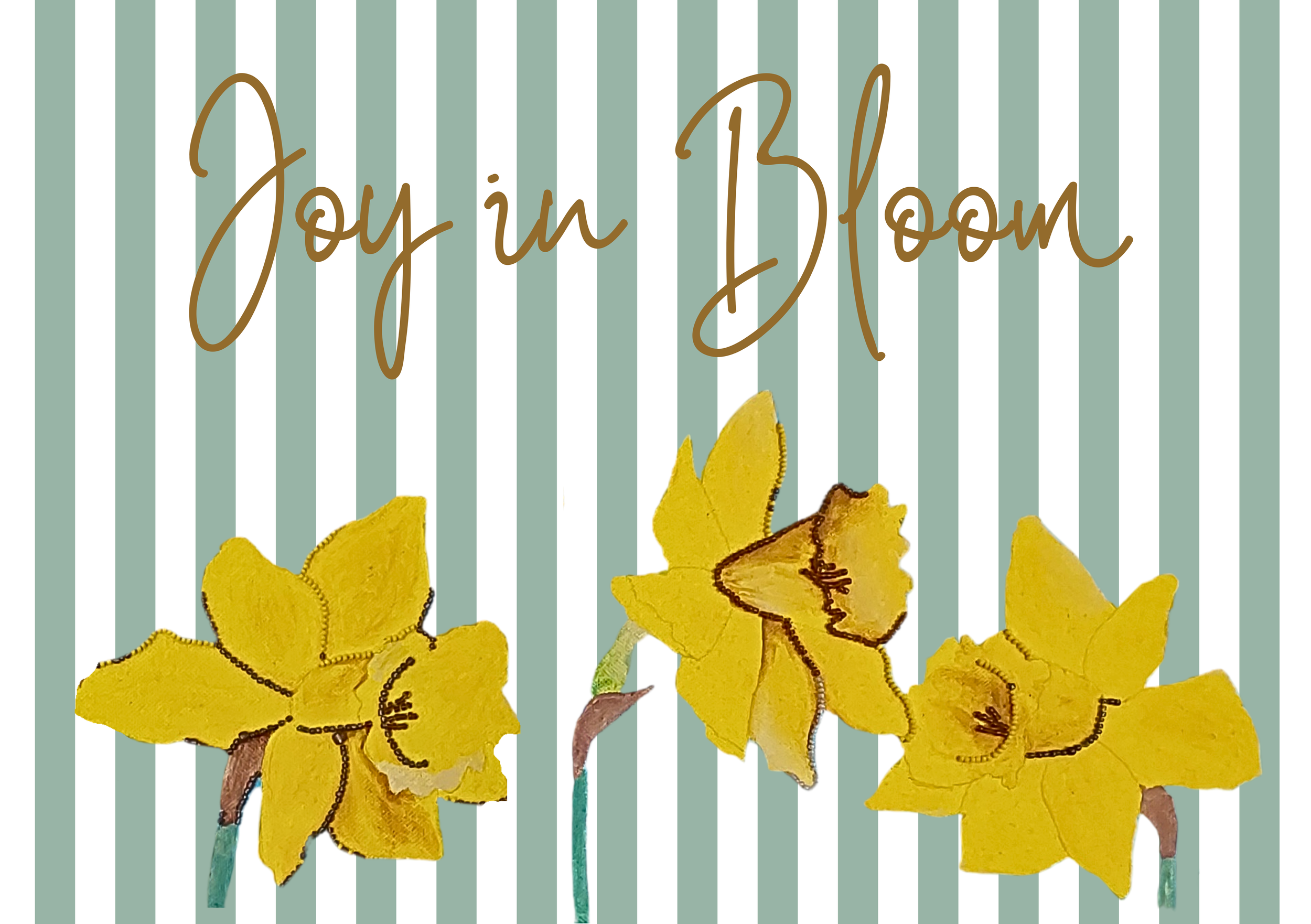 Joy in Bloom A5 print featuring daffodils, printed from original textile artwork by Guernsey artist on 200gsm premium art paper