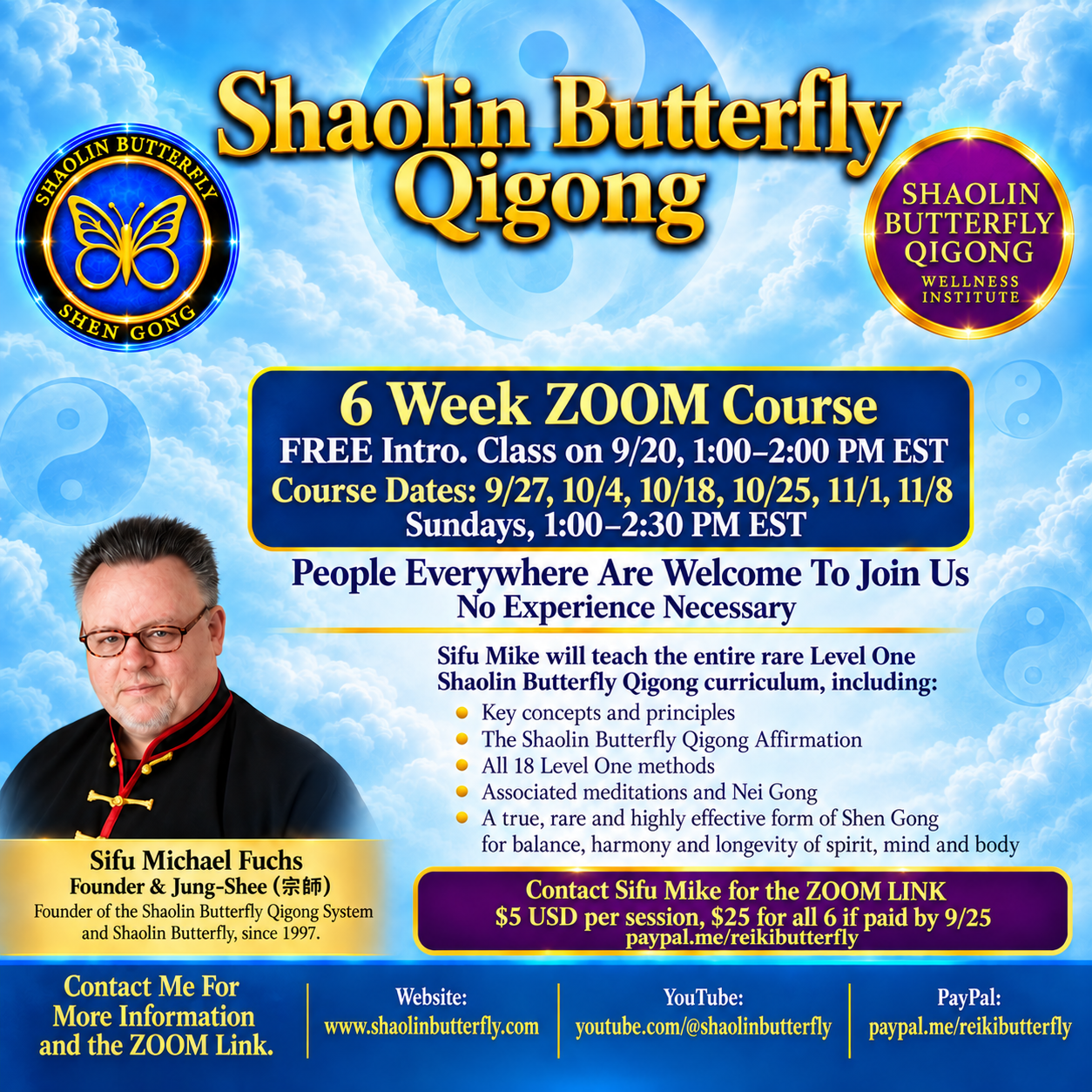 Shaolin Butterfly Qigong ZOOM Class #1