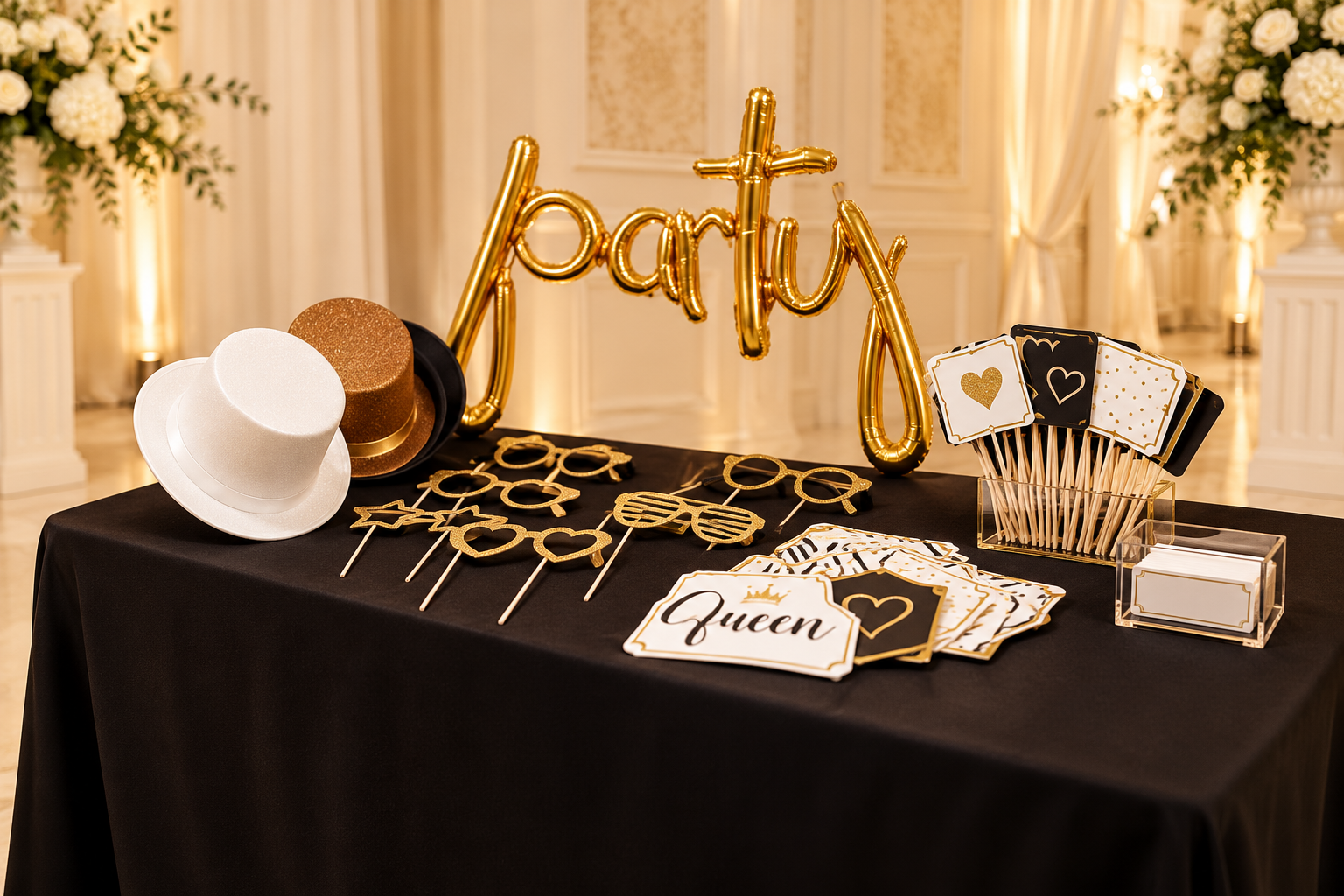 Photo Booth Props — Black, White &amp; Gold