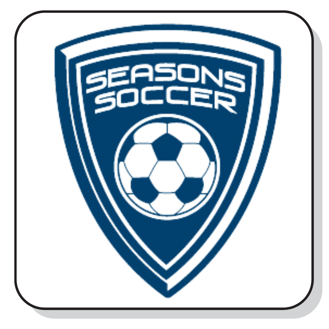 Logo for Seasons Soccer featuring a shield shape with the words 'Seasons Soccer' above a soccer ball.