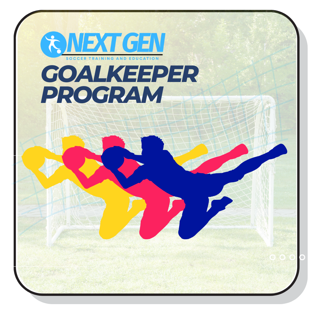 Graphic with hexagons, silhouettes of soccer players, and text "Next Gen Soccer Training and Education."