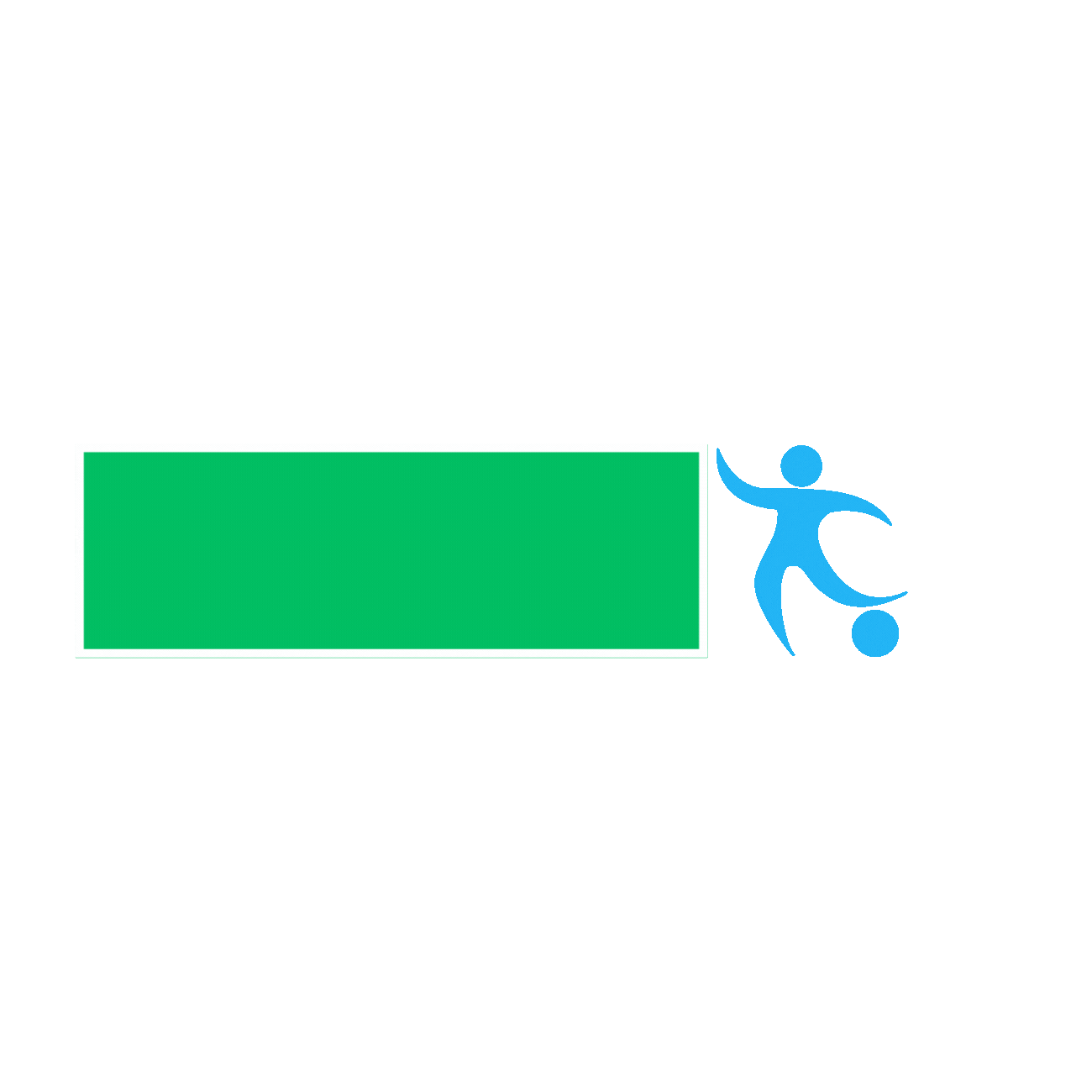 A green rectangular button with a blue abstract human figure pushing against it
