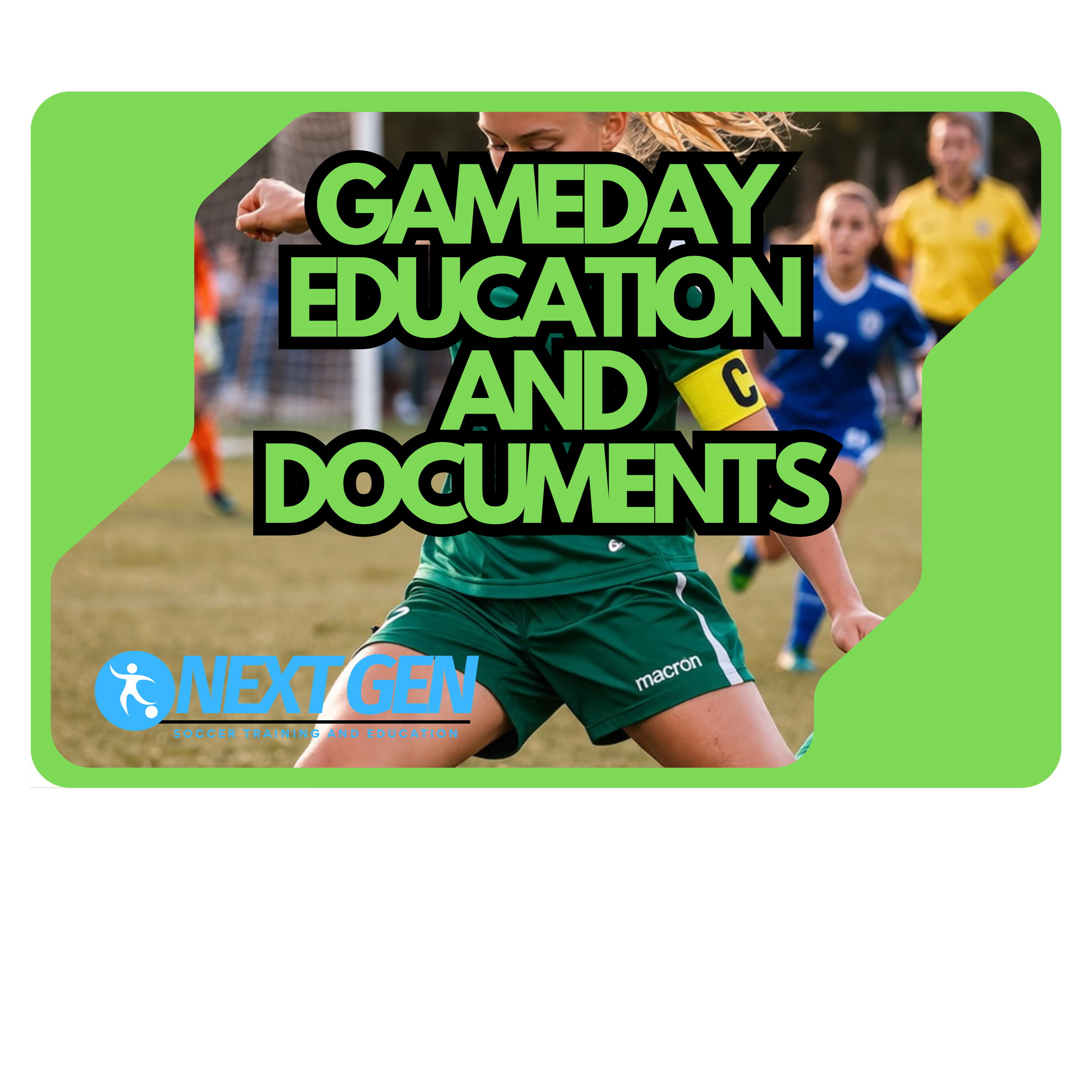 A soccer scene featuring players in action during a game, with a focus on one player in green and other players in blue and yellow jerseys, on a grassy field.