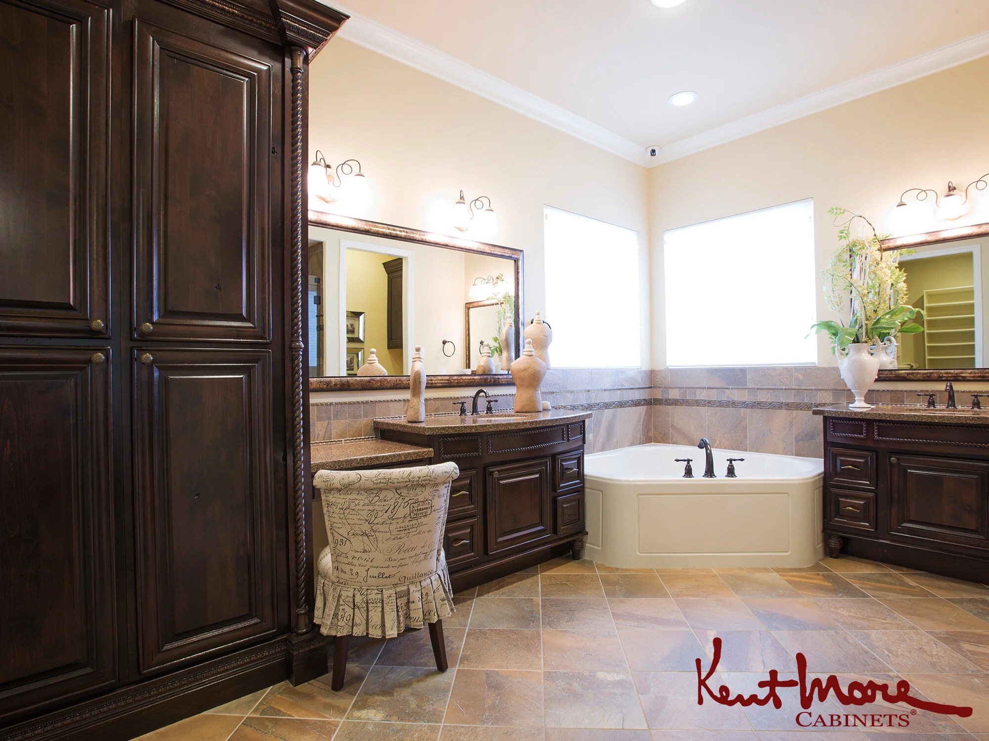 Custom Master Bath Floor to Ceiling Storage Cabinet with Rope Trim