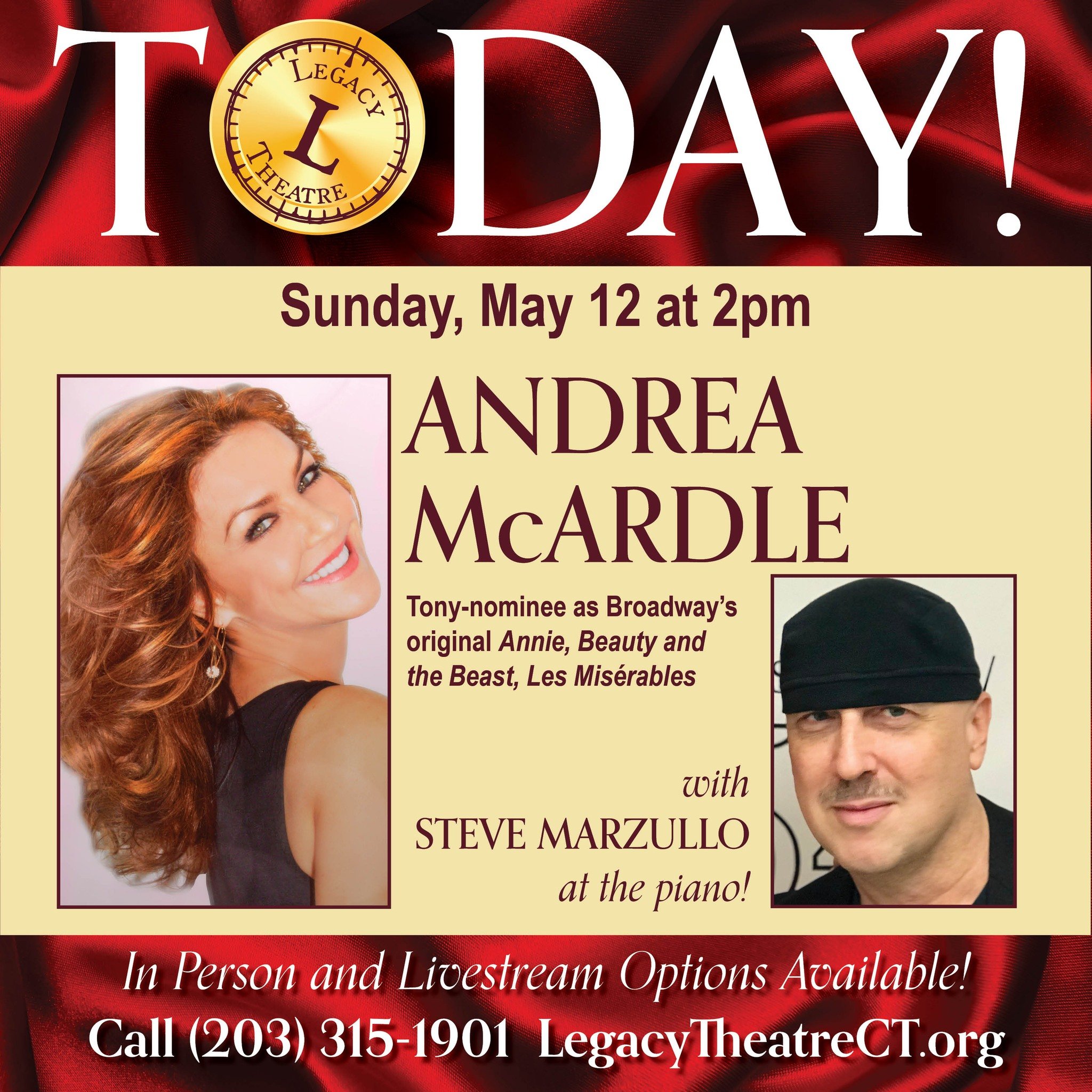 Tony nominee Andrea McArdle performs live at Legacy Theatre with Steve Marzullo today! Will we see you there? 

https://www.legacytheatrect.org/sunday-broadway-concert-series-24 

#legacytheatrect #legacytheatre #branfordct #stonycreekct #andreamcard